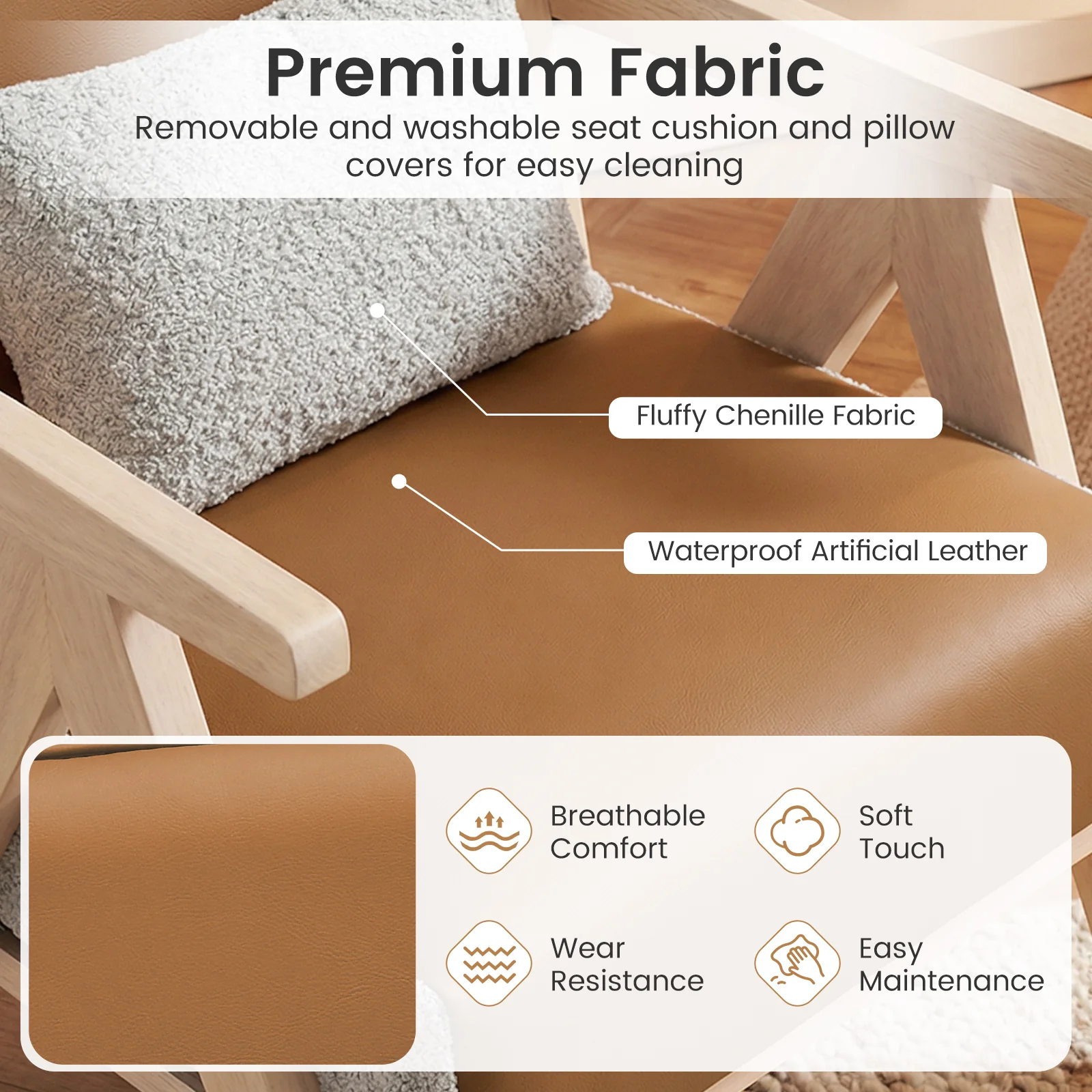 Living Room Furniture Set, Rubber Wood, Brown - Image 7