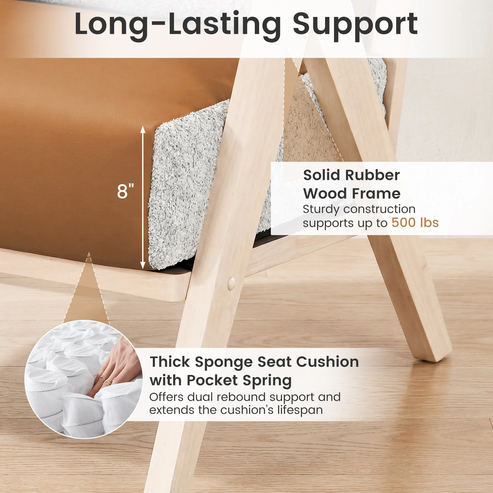 Living Room Furniture Set, Rubber Wood, Brown - Image 8