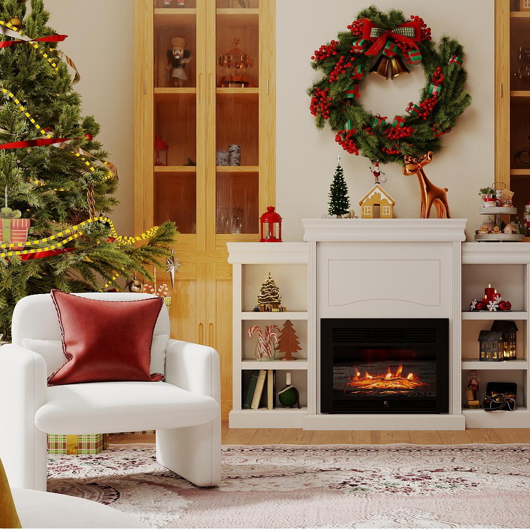 Living Room Set: 70 Inch Media Entertainment Center and Modern Upholstered Chenille Accent Chair - Image 2