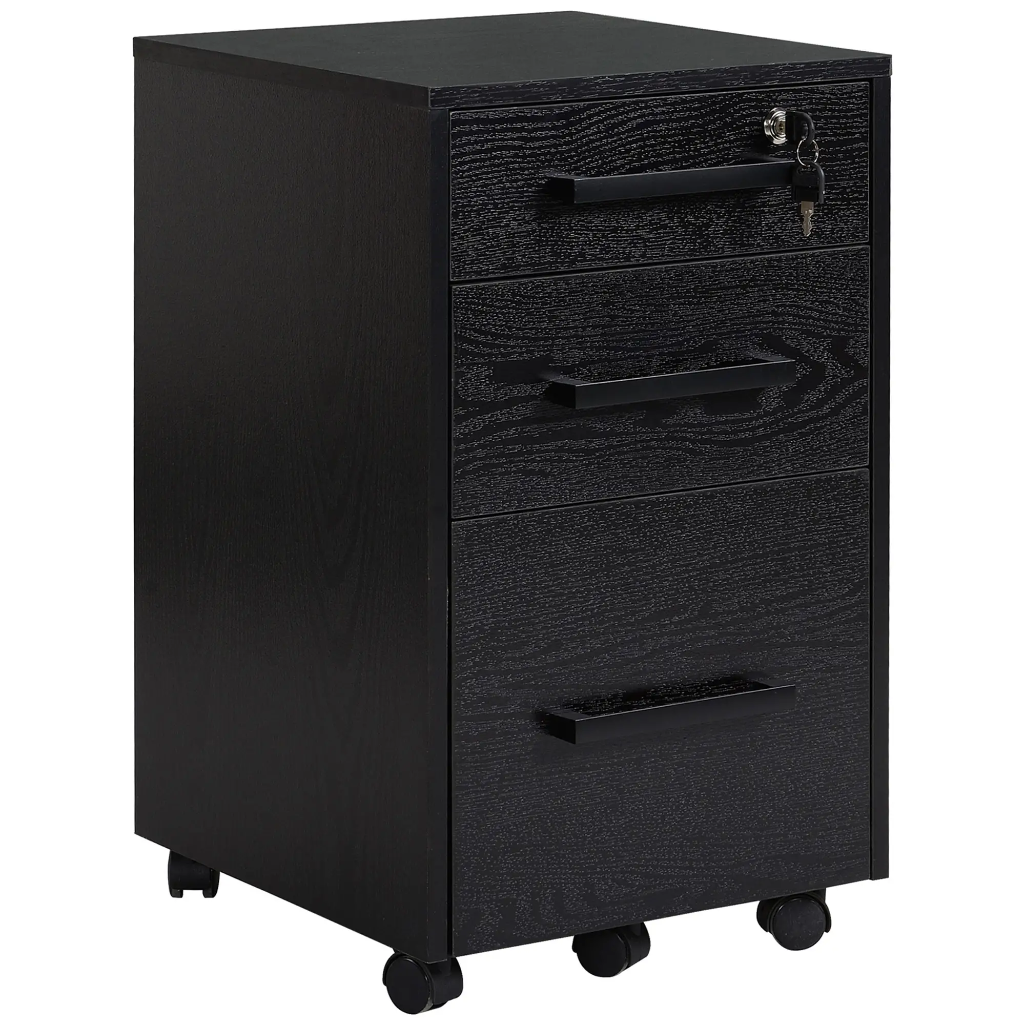 Lockable 3 Drawer Vertical File Cabinet, Hanging Bars, Letter and A4 Size, Black