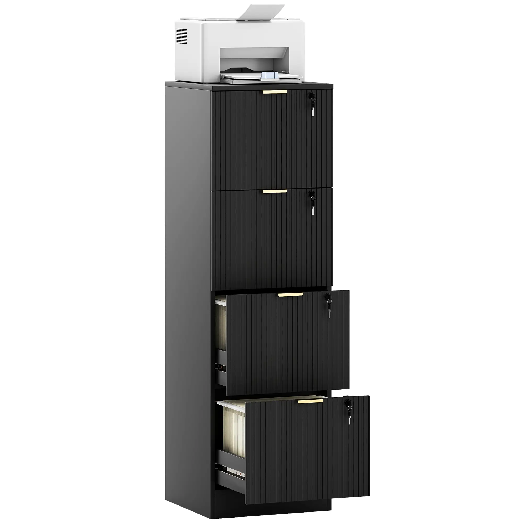 Lockable 4 Drawer Filing Cabinet, Adjustable Hanging Rails, Black - Image 11