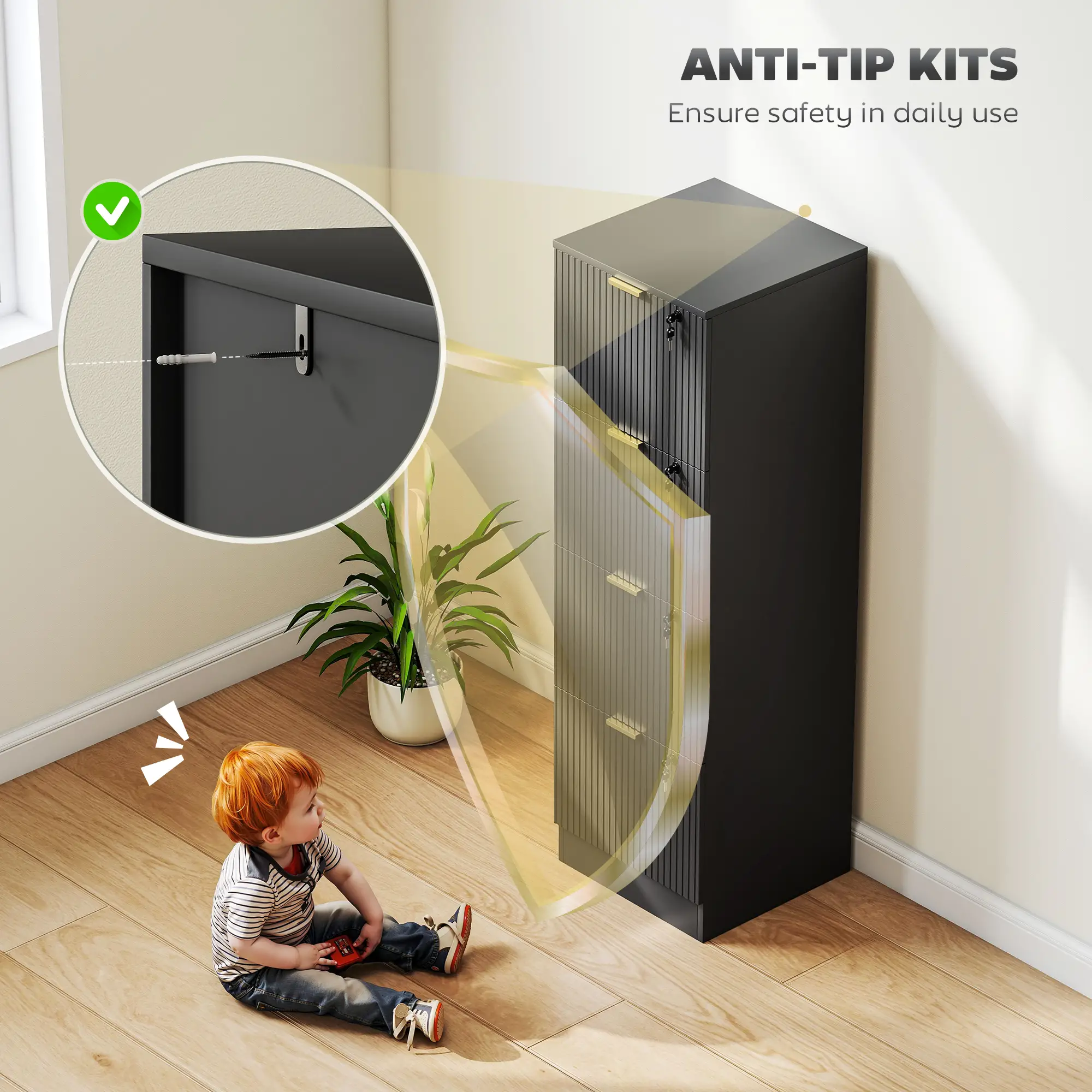 Lockable 4 Drawer Filing Cabinet, Adjustable Hanging Rails, Black - Image 7