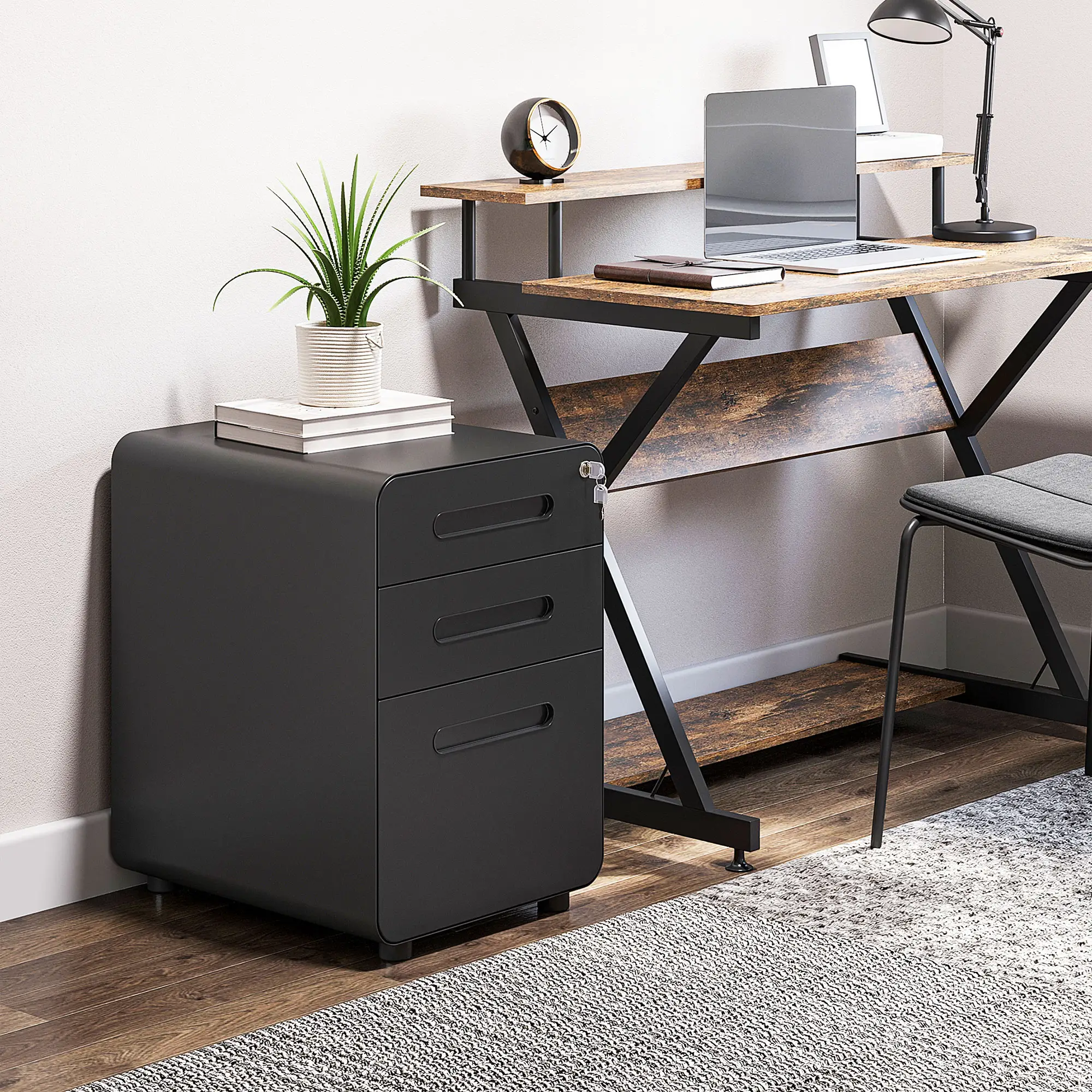 Lockable File Cabinet, Steel Filing Cabinet on Wheels for Legal, A4, Letter Size, Home Office - Image 8