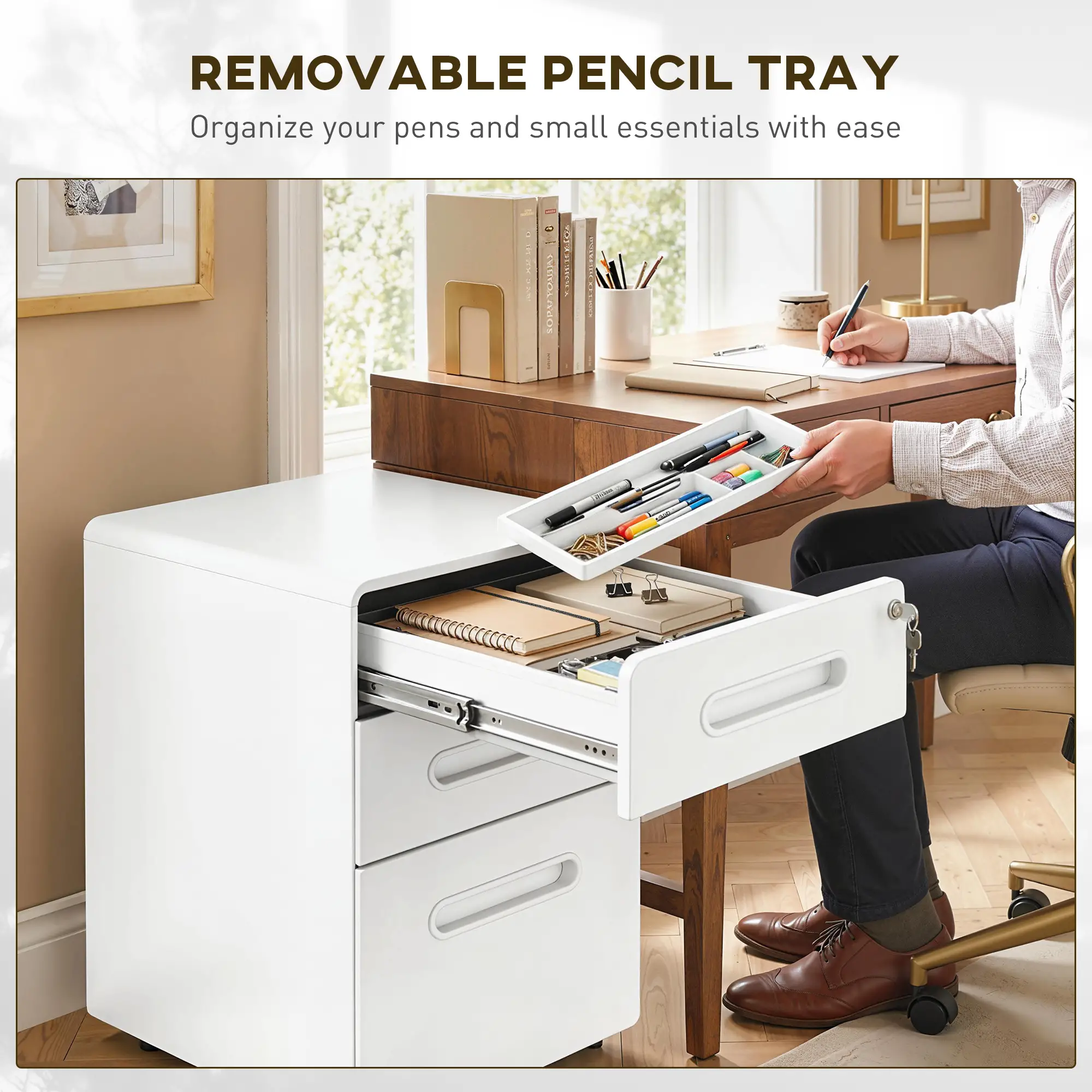 Lockable File Cabinet, Steel Filing Cabinet on Wheels for Legal, A4, Letter Size, Home Office - Image 10