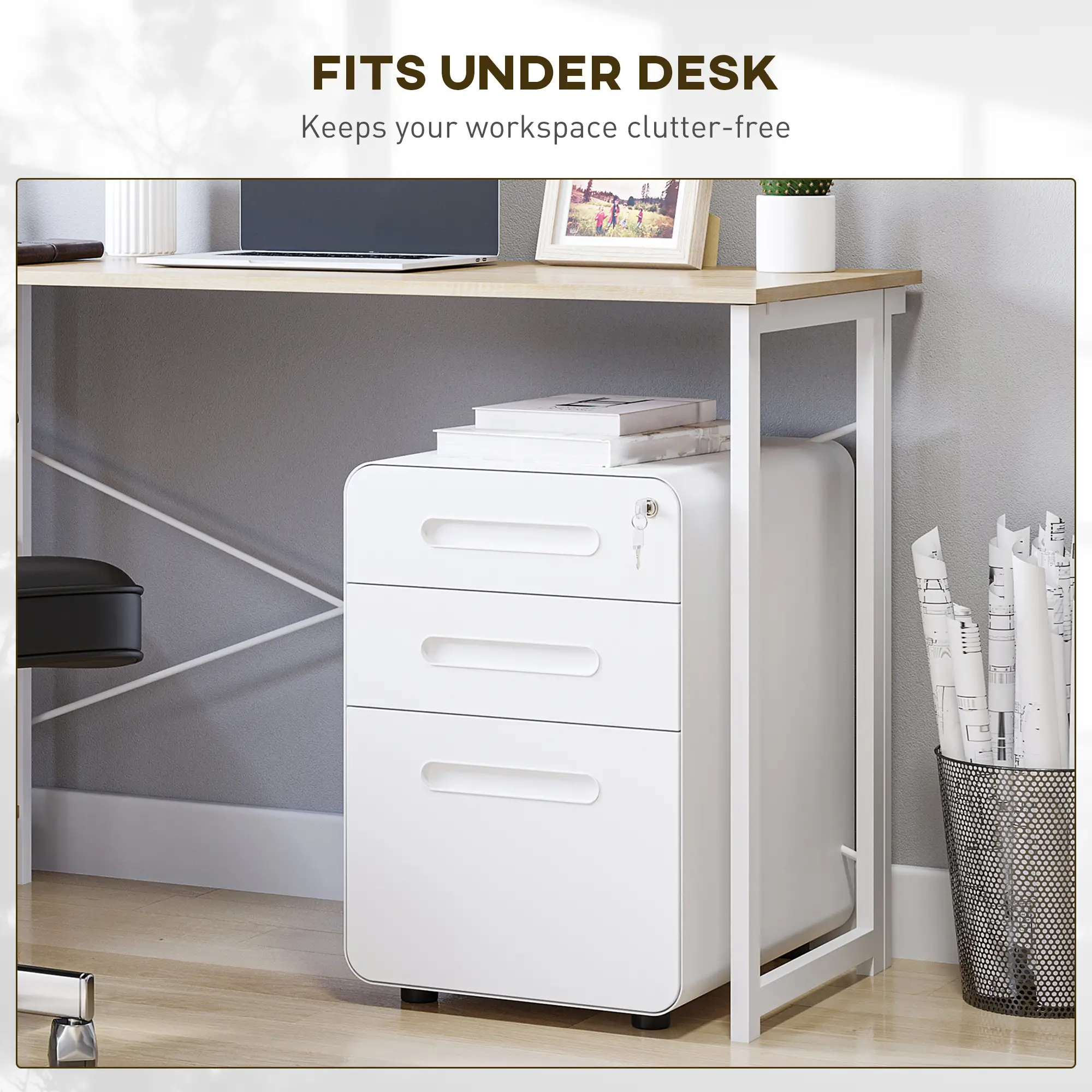 Lockable File Cabinet, Steel Filing Cabinet on Wheels for Legal, A4, Letter Size, Home Office - Image 7