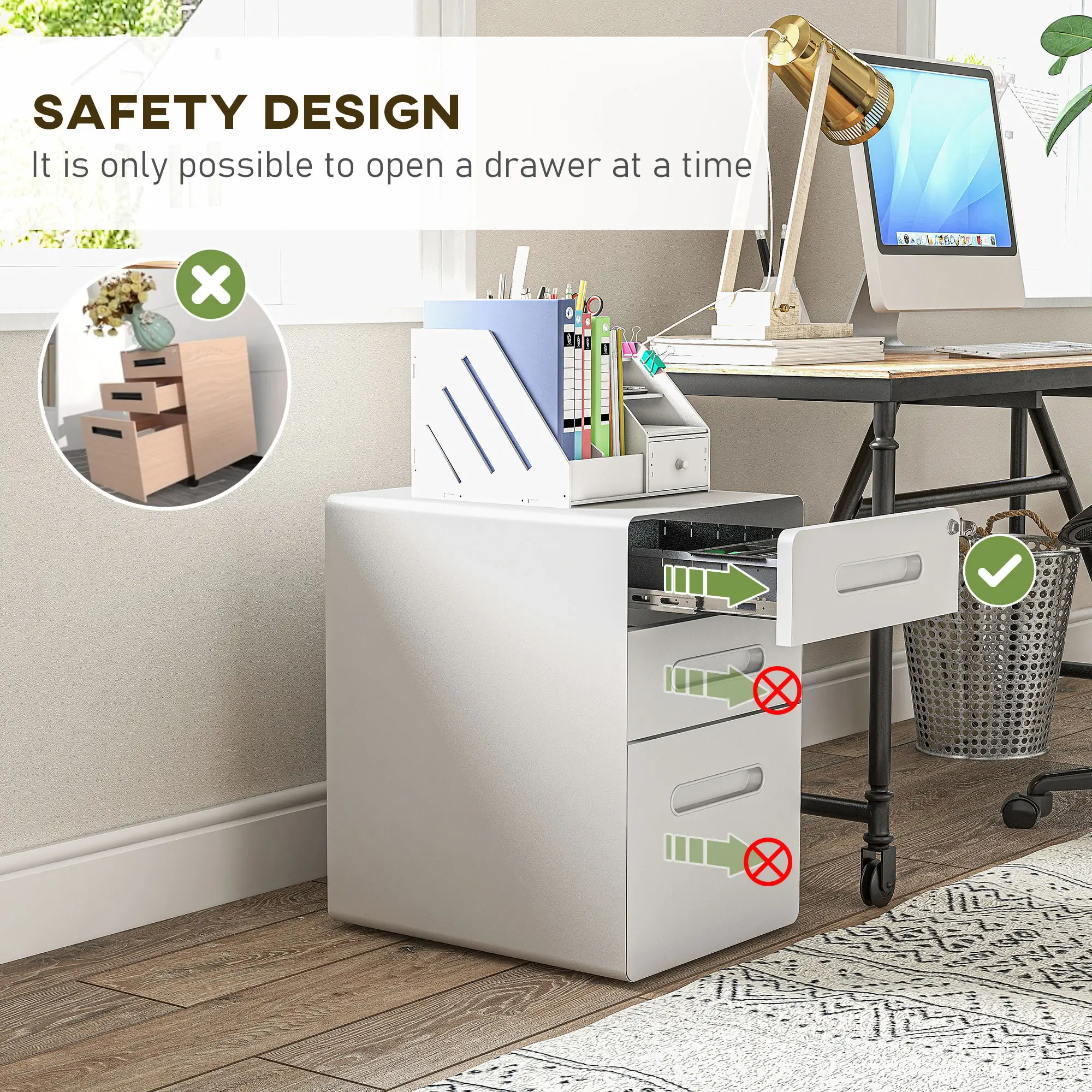 Lockable File Cabinet, Steel Filing Cabinet on Wheels for Legal, A4, Letter Size, Home Office - Image 9