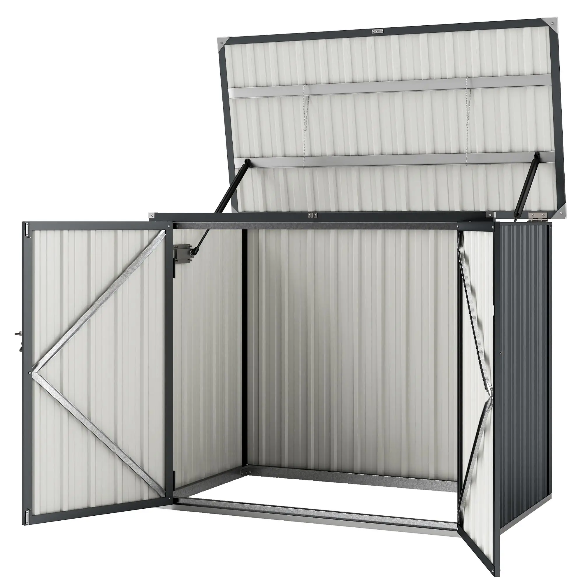 Lockable Galvanized Steel Garbage Bin Shed, Outdoor Storage, Lift-Up Lid