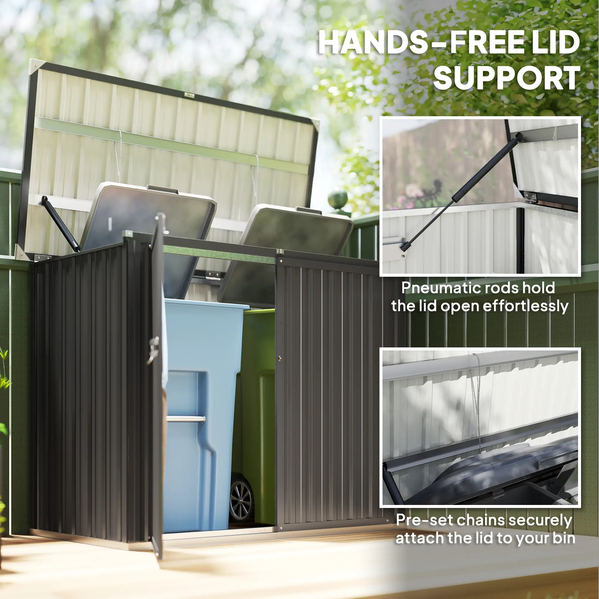 Lockable Galvanized Steel Garbage Bin Shed, Outdoor Storage, Lift-Up Lid - Image 6