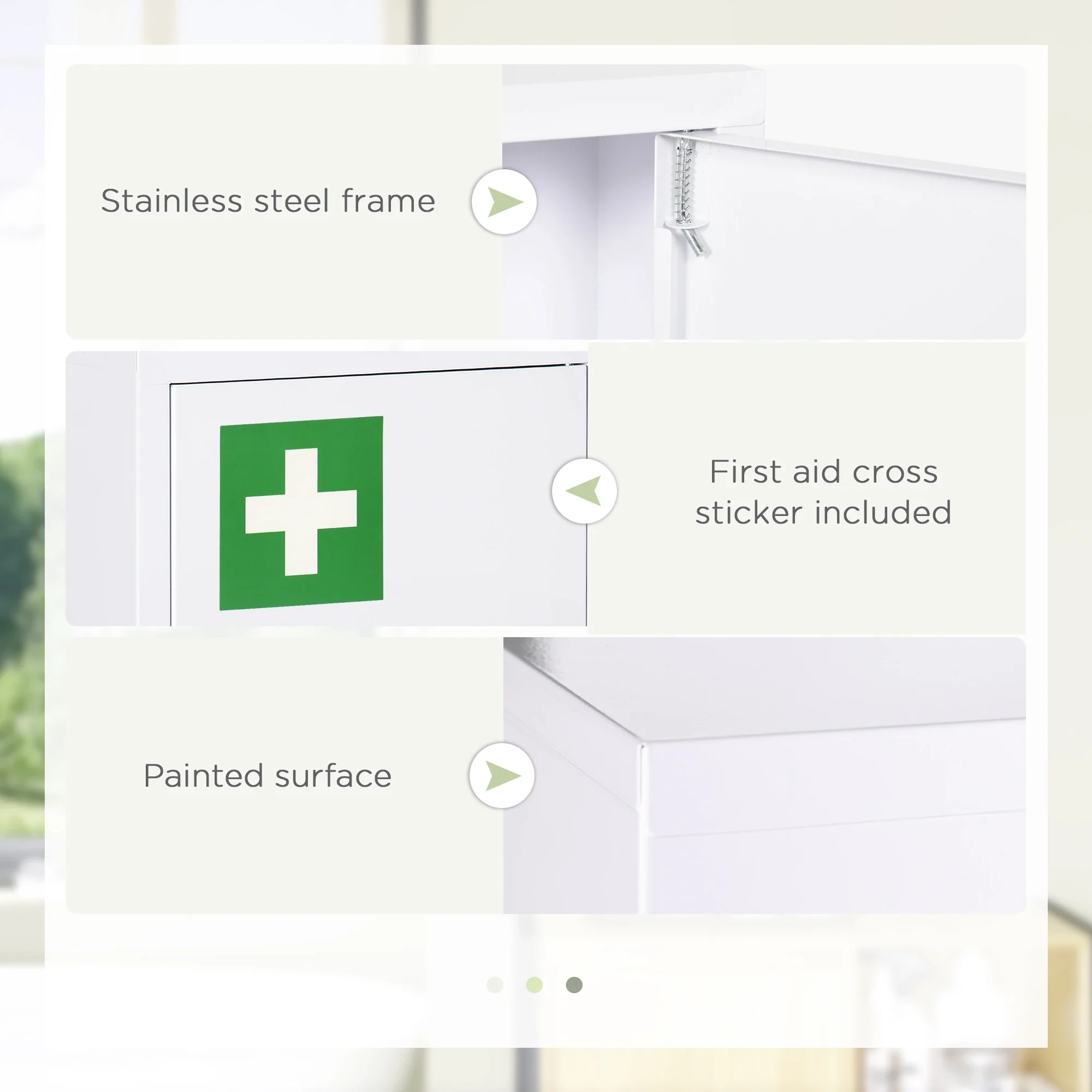 Lockable Medicine Cabinet, 3 Tier Steel Wall Box, 2 Keys, White - Image 6