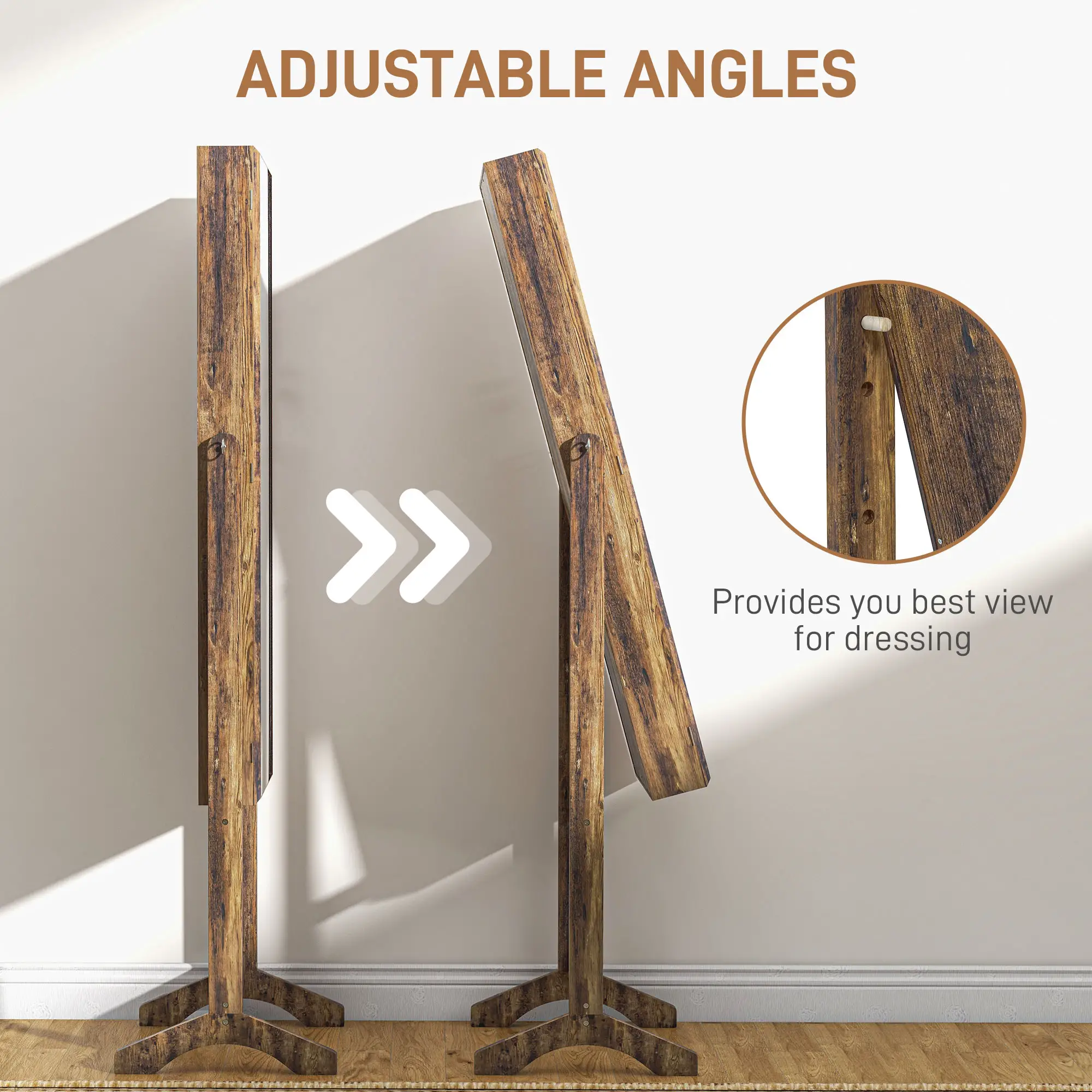 Lockable Mirror Jewelry Cabinet, Full-Length, 3 Adjustable Angles, Rustic Brown - Image 5