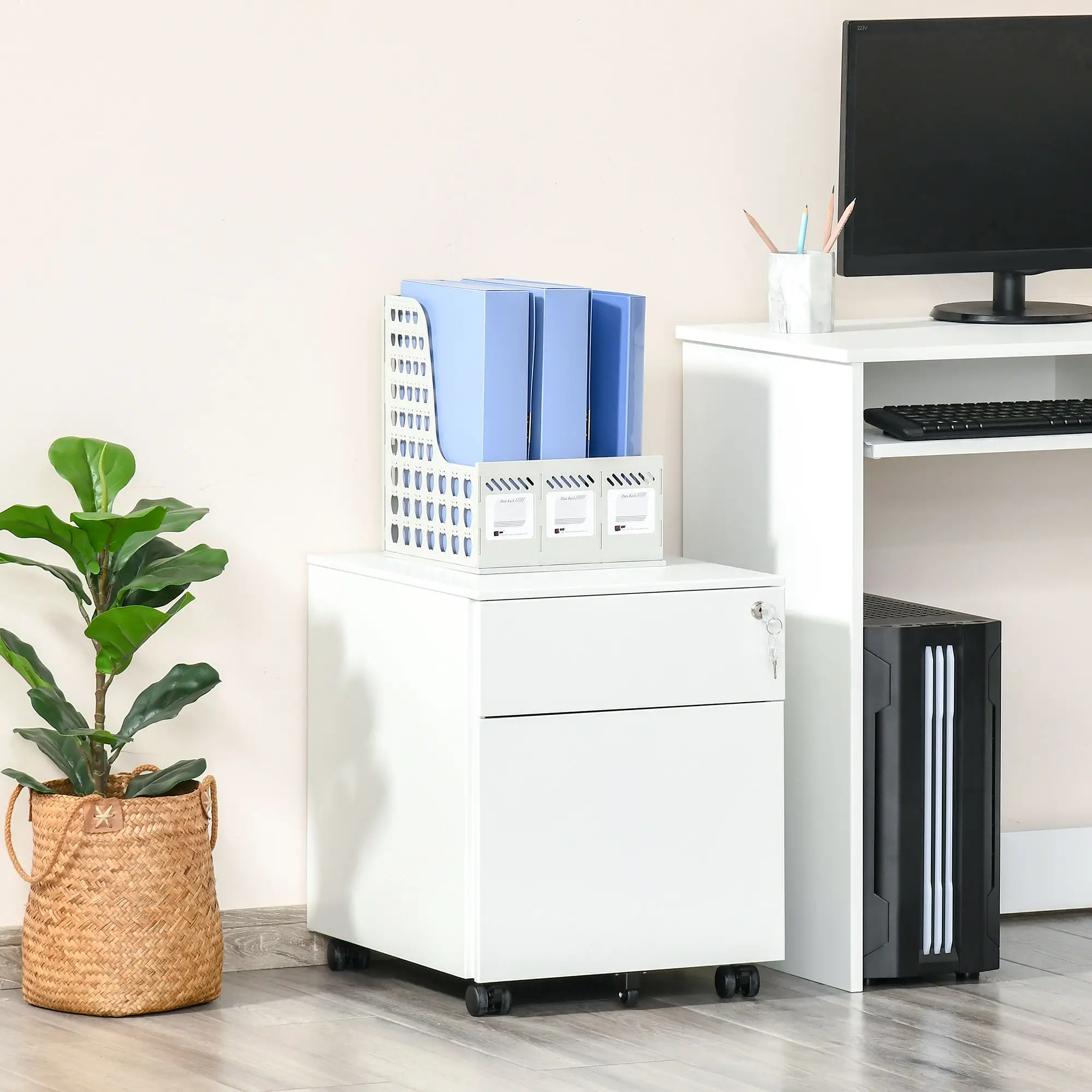 Lockable Steel File Cabinet on Wheels, Legal, A4, Letter Size, with Pencil Tray - Image 8