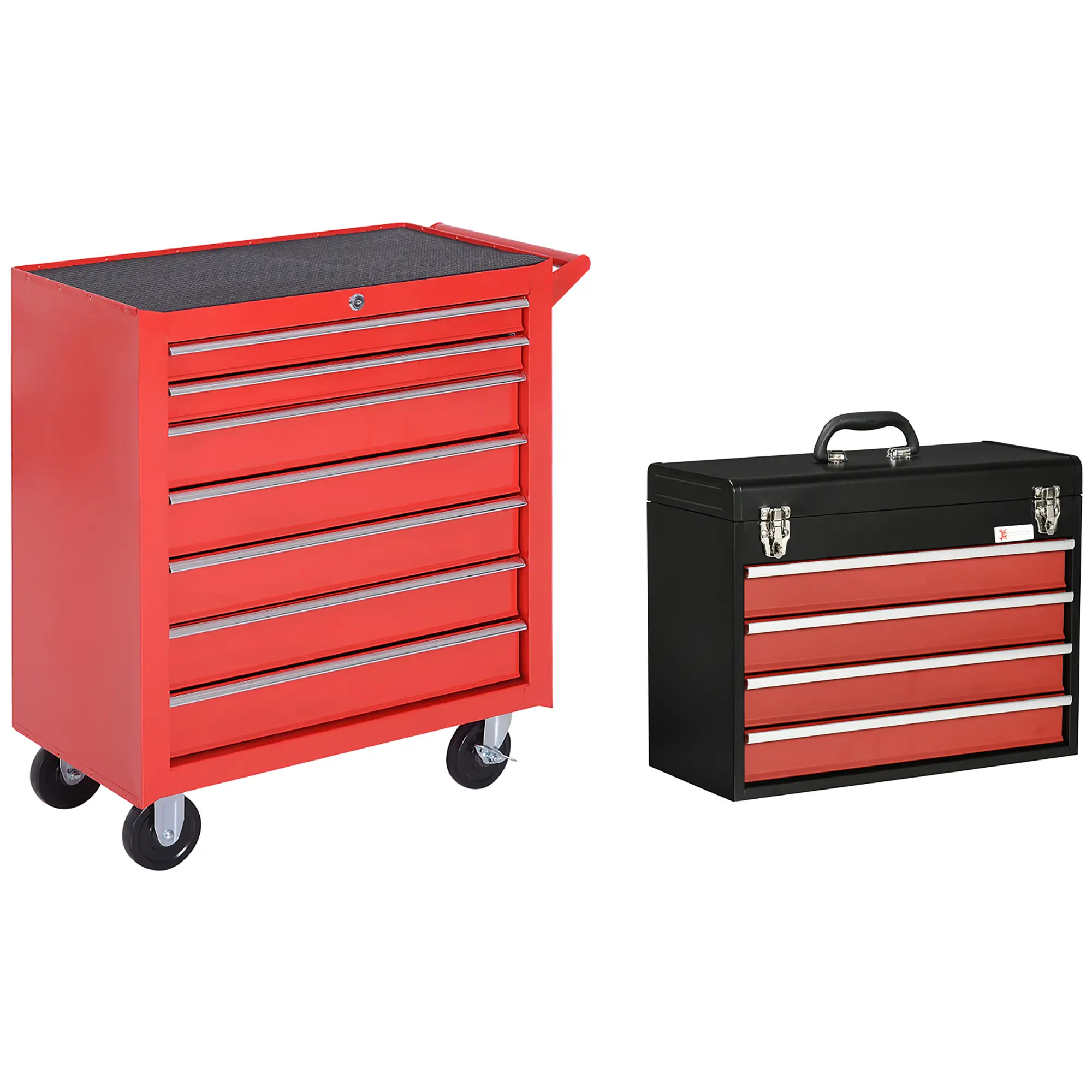 Lockable Tool Chest Set, 7 Drawer Cabinet with Wheels, 4 Drawer Portable, Red - Image 11