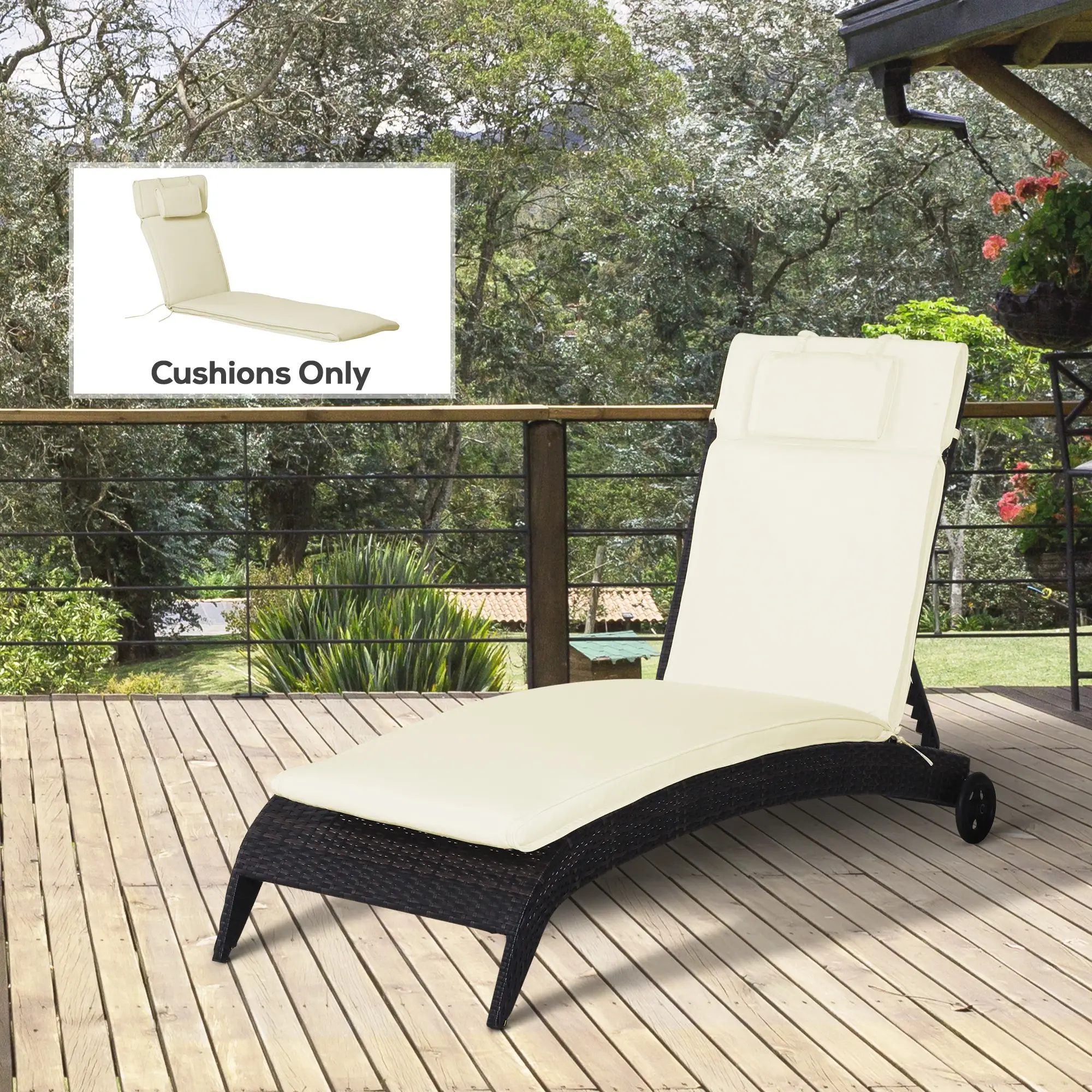 Lounger Chair Cushion, Thick Padded with Headrest, Cream White - Image 2