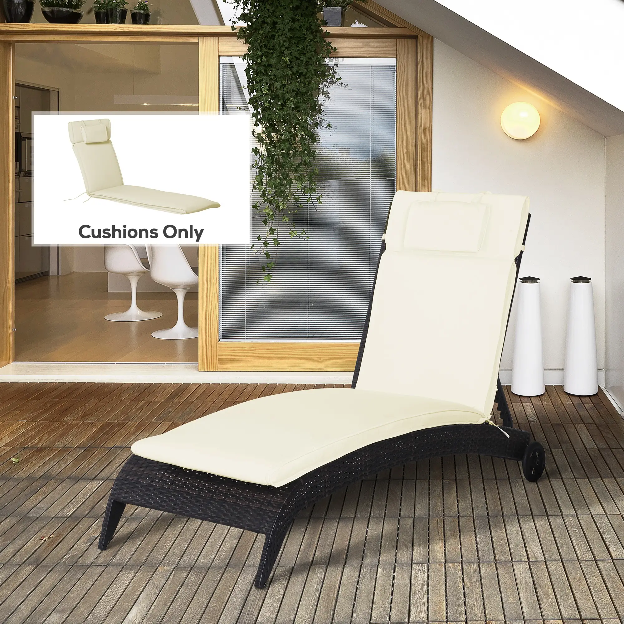 Lounger Chair Cushion, Thick Padded with Headrest, Cream White - Image 8