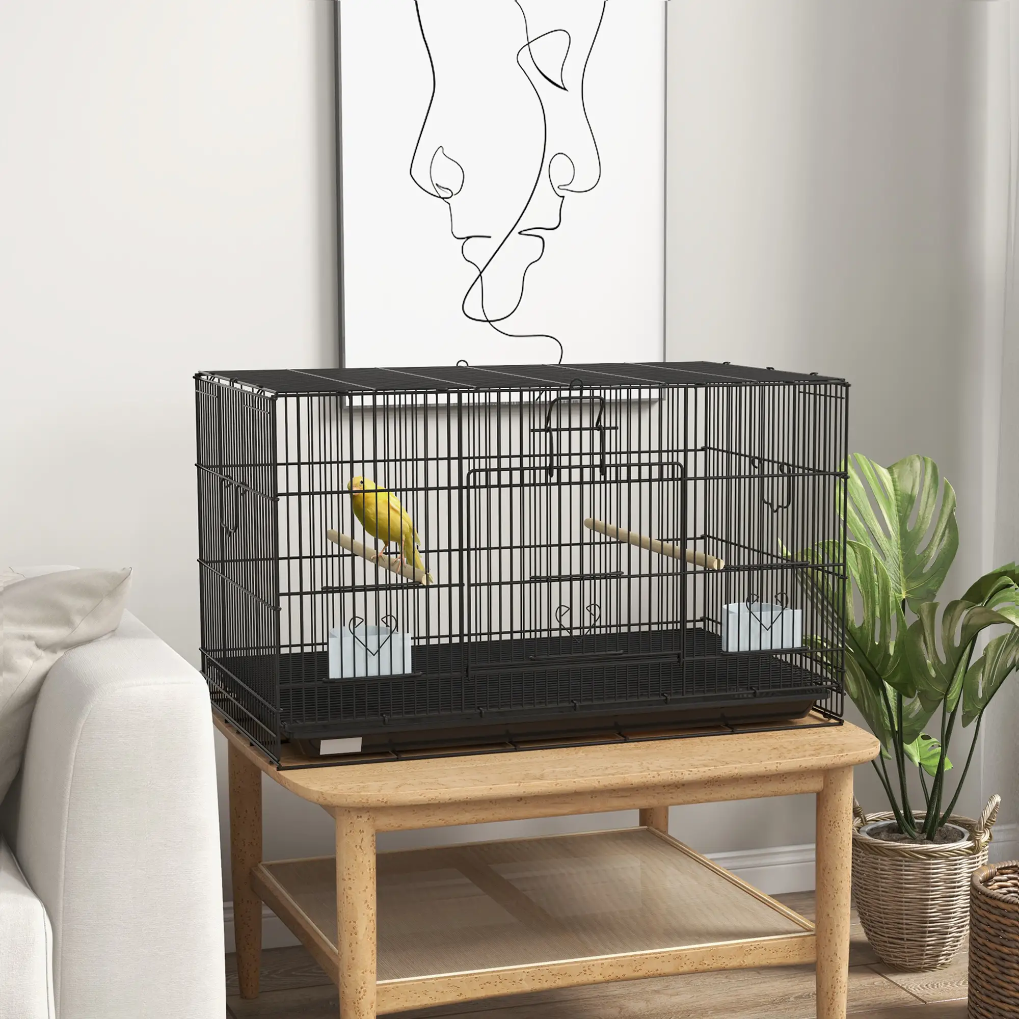 Lovebird, Finch Budgie Cage, Removable Tray, Wooden Perches, 30" L x 18" W x 18" H, Canary - Image 2