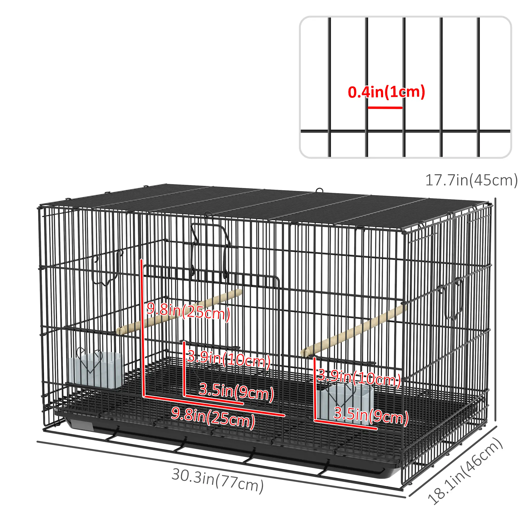 Lovebird, Finch Budgie Cage, Removable Tray, Wooden Perches, 30" L x 18" W x 18" H, Canary - Image 3