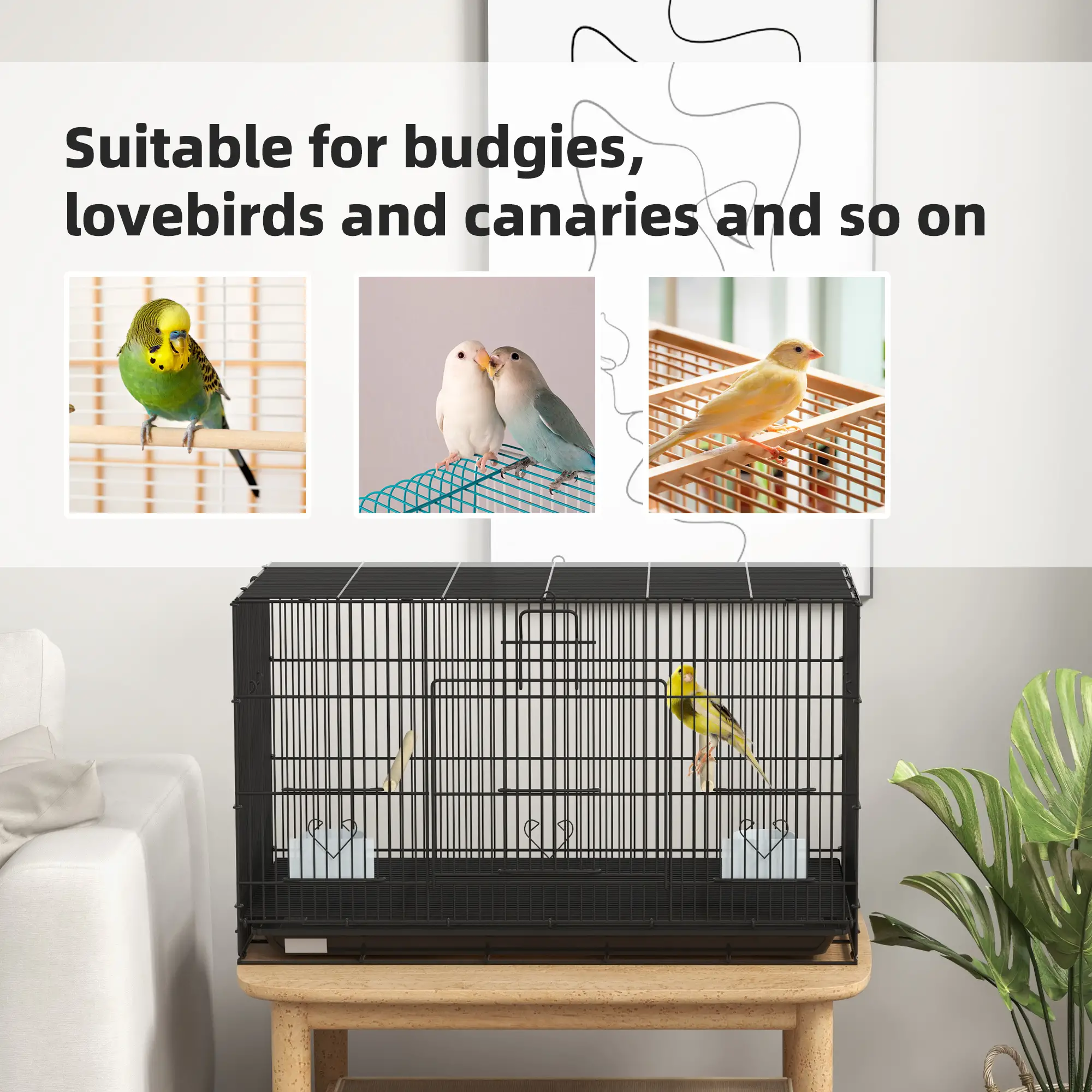 Lovebird, Finch Budgie Cage, Removable Tray, Wooden Perches, 30" L x 18" W x 18" H, Canary - Image 6