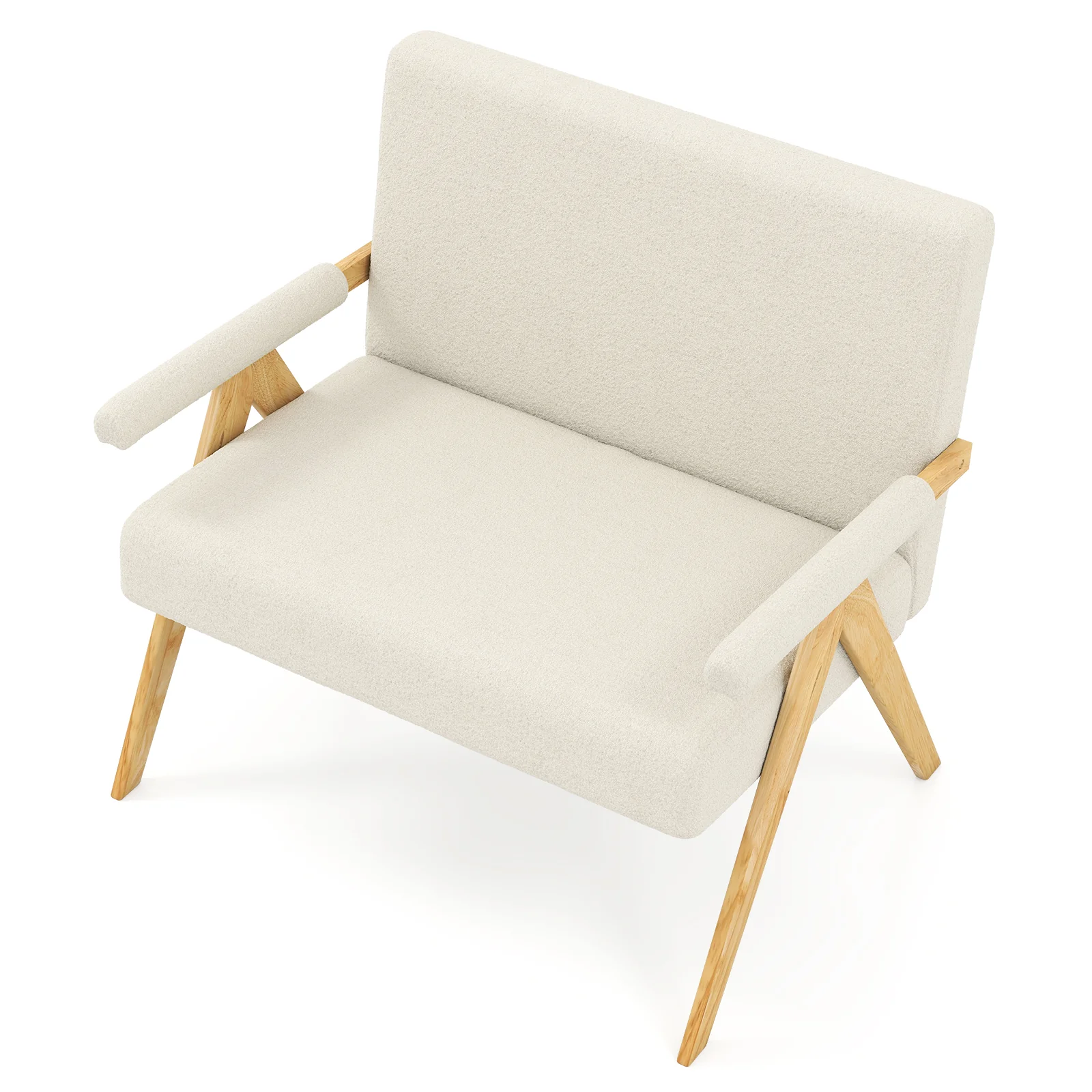 Loveseat Sofa With Armrests, Wooden Legs, Beige - Image 5