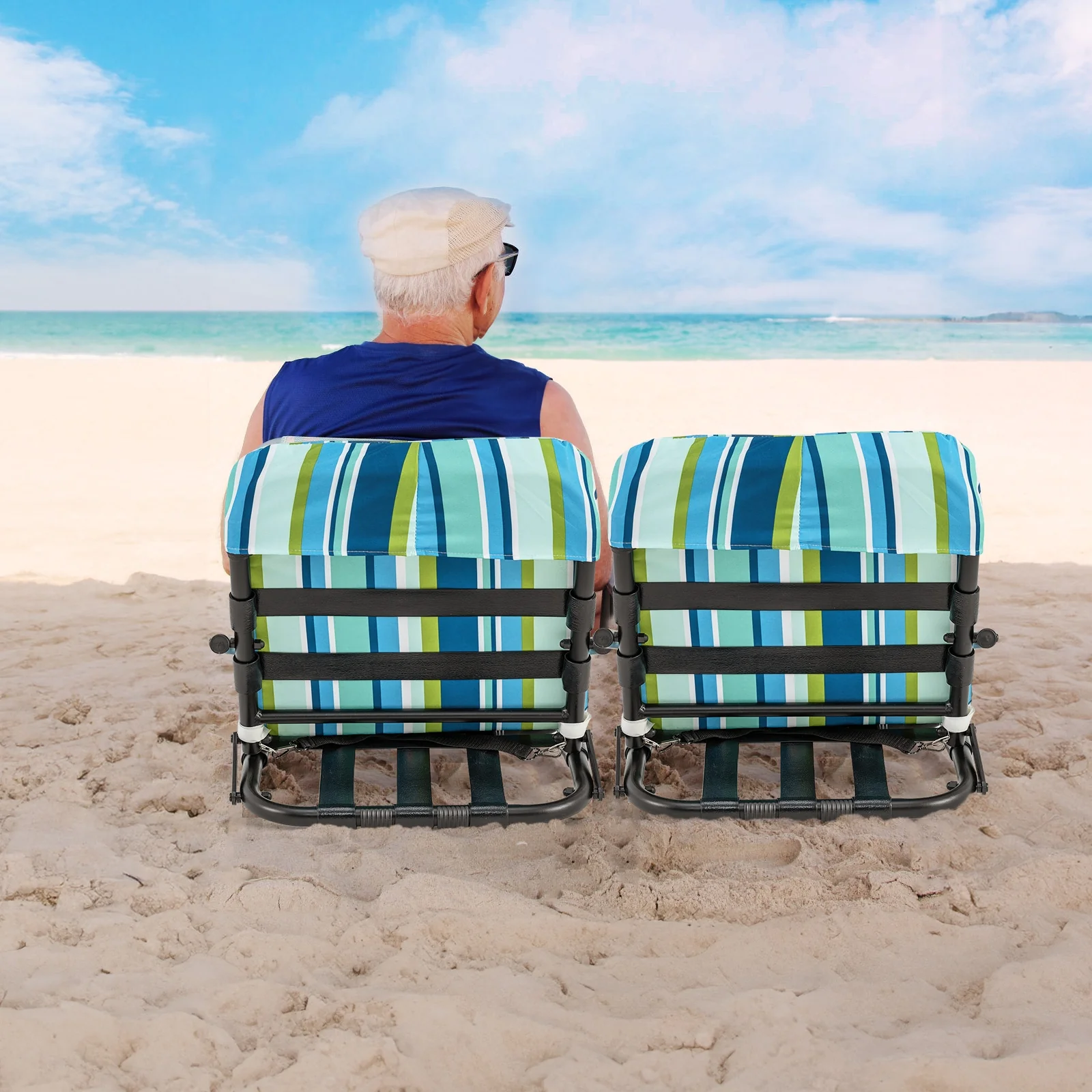 Low Folding Beach Chairs, 2 Pack With Cushion, Blue - Image 6