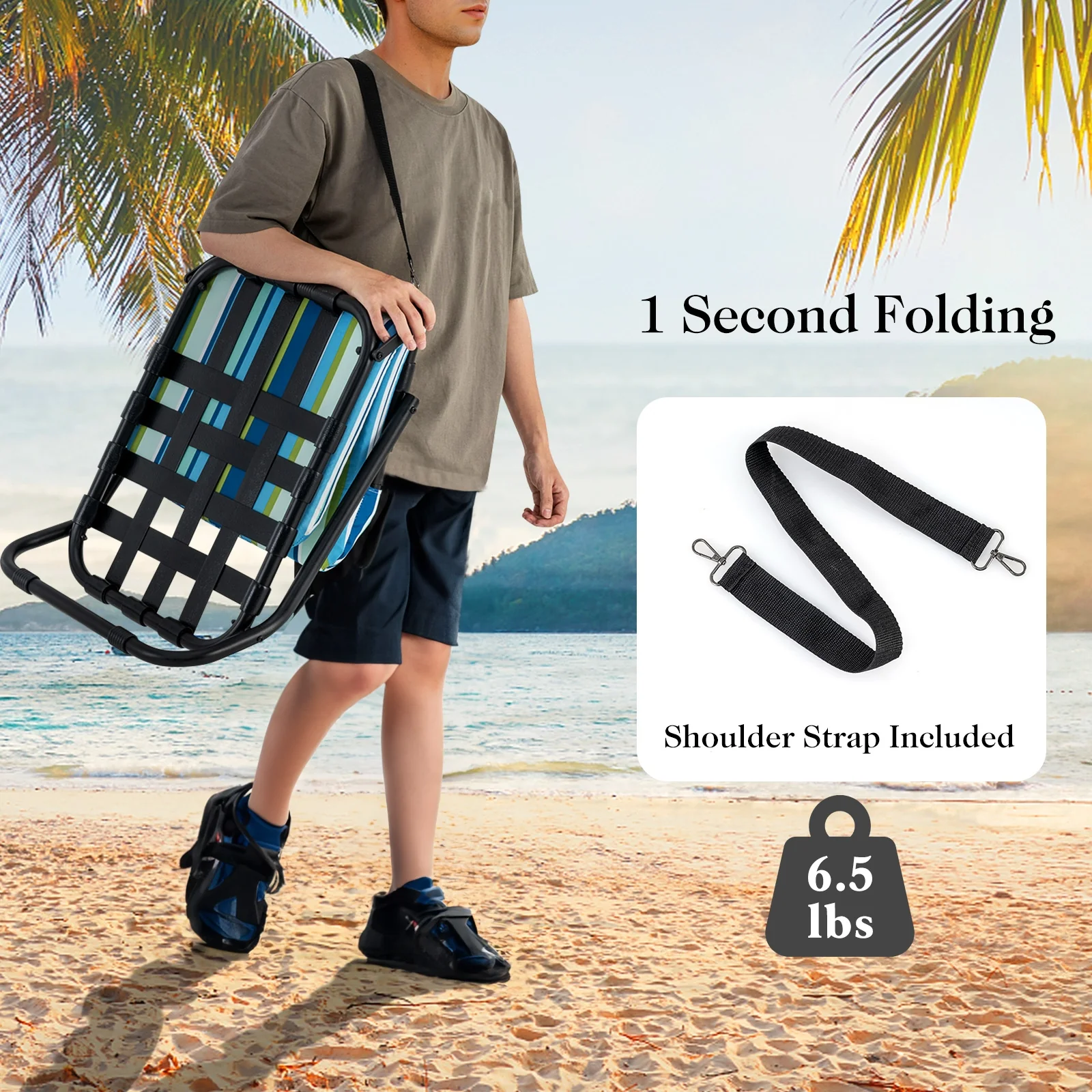 Low Folding Beach Chairs, 2 Pack With Cushion, Blue - Image 8