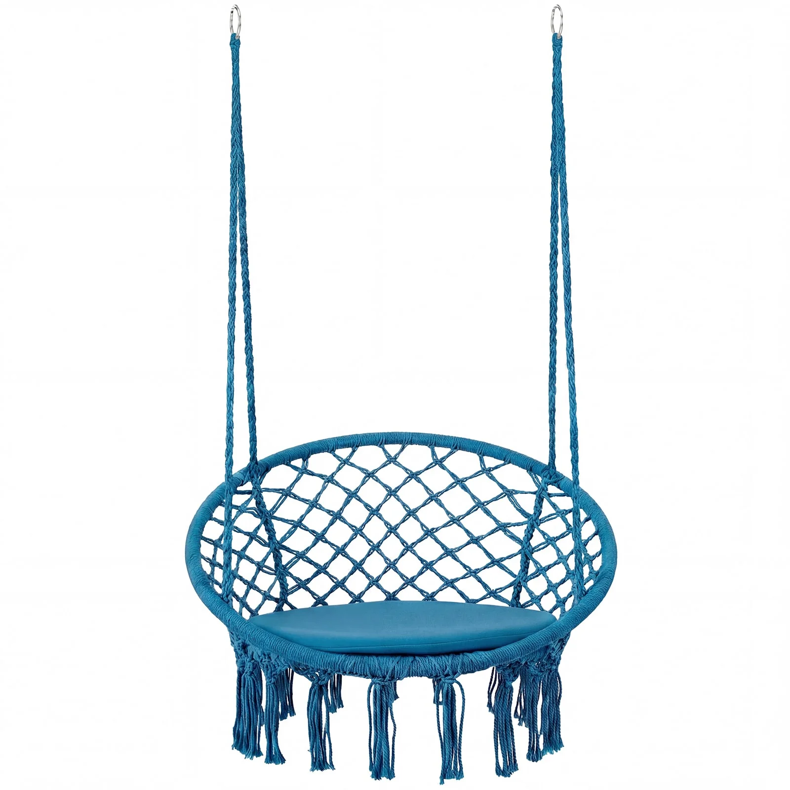 Macrame Swing Chair, Round Seat Cushion, Blue - Image 4