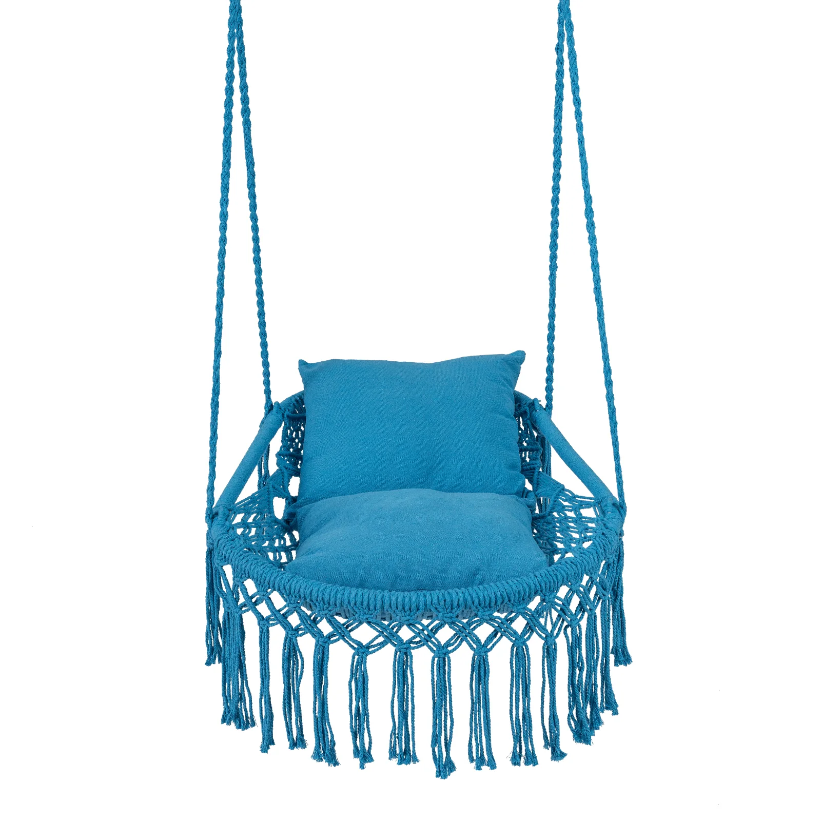 Macrame Swing Chair With 2 Removable Cushions, Navy - Image 4