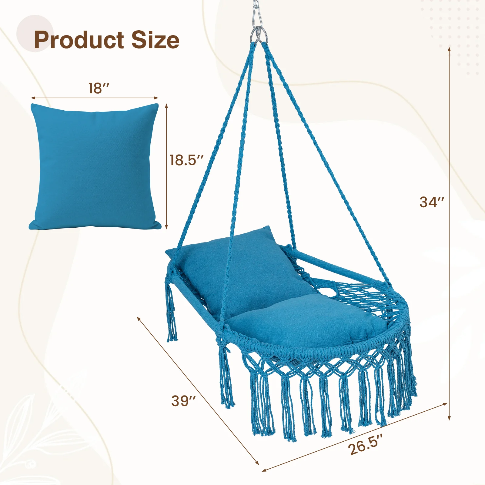 Macrame Swing Chair With 2 Removable Cushions, Navy - Image 5
