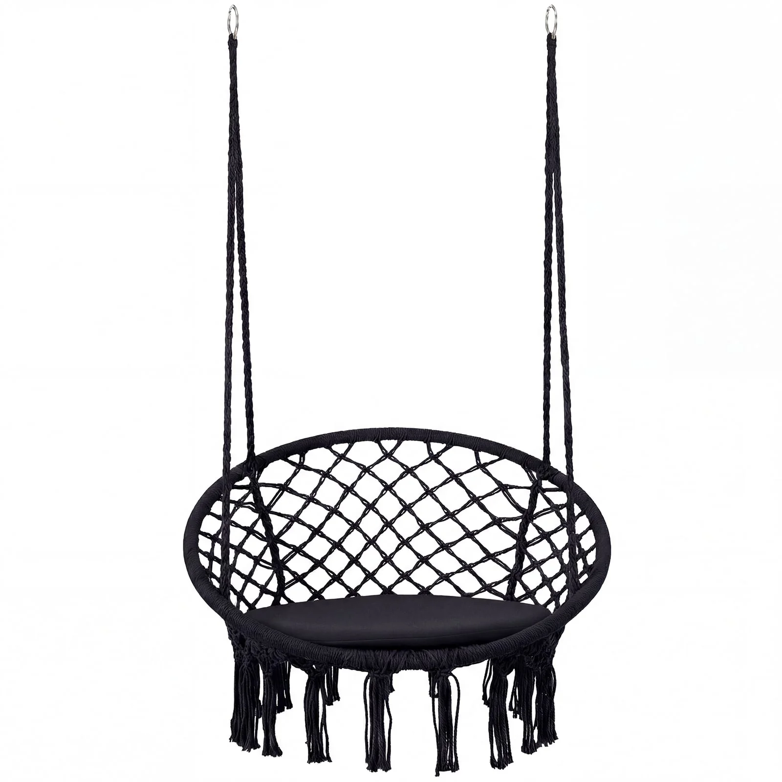 Macrame Swing Chair With Round Seat Cushion, Black - Image 4