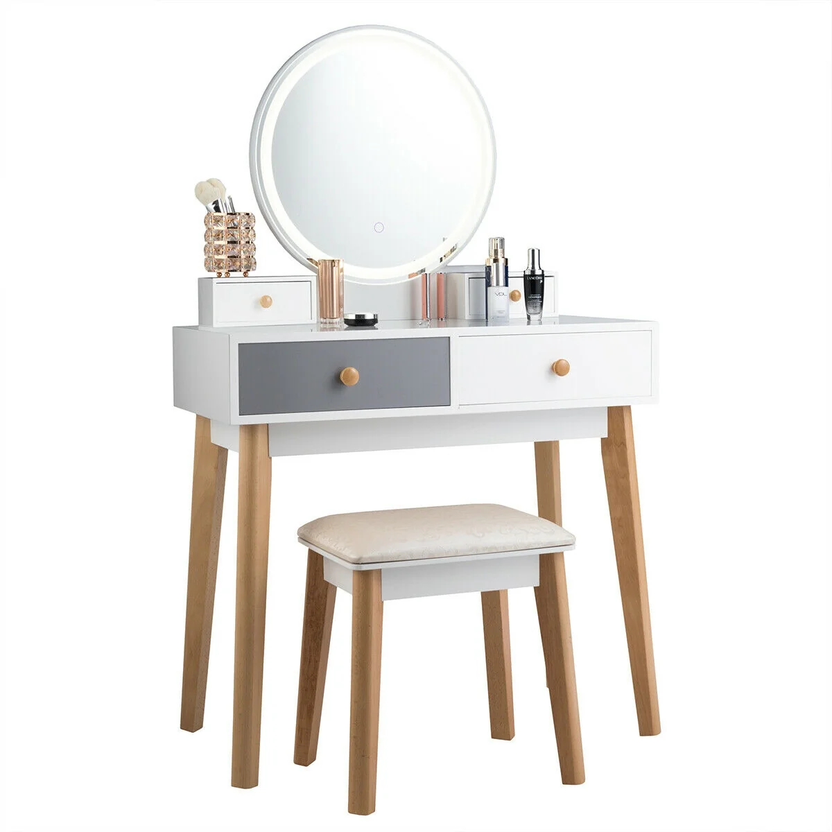 Makeup Dressing Table With 4 Drawers, Lighted Mirror, White - Image 2