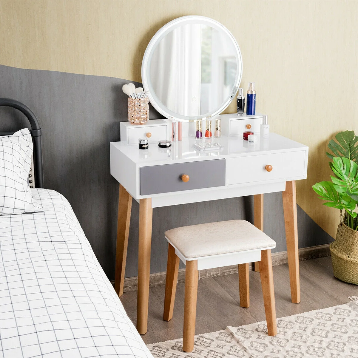 Makeup Dressing Table With 4 Drawers, Lighted Mirror, White - Image 3