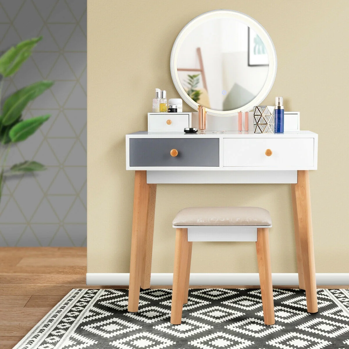 Makeup Dressing Table With 4 Drawers, Lighted Mirror, White - Image 8