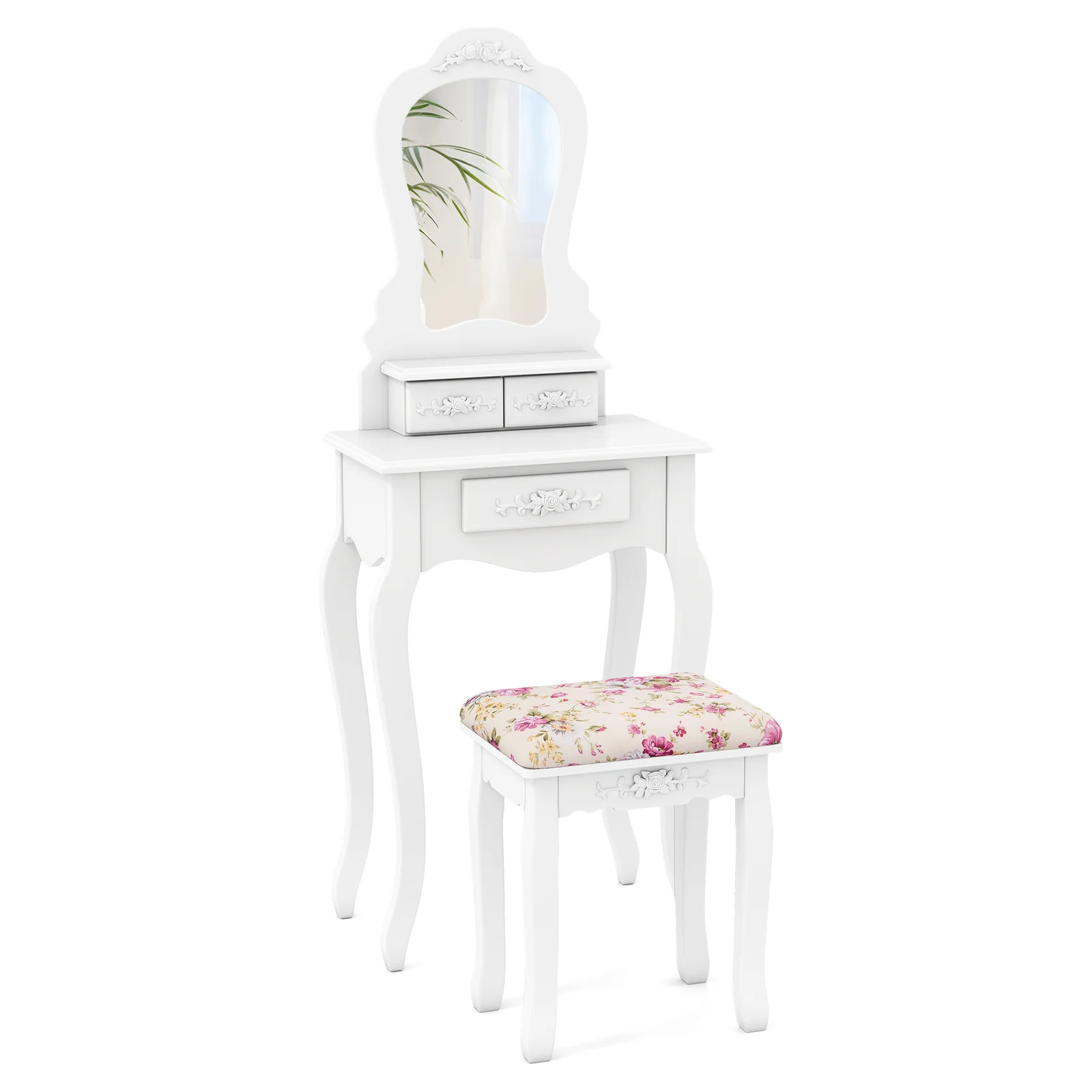 Makeup Dressing Table and Bench 3 Drawers and Cushioned Stool for Girls, White - Image 4