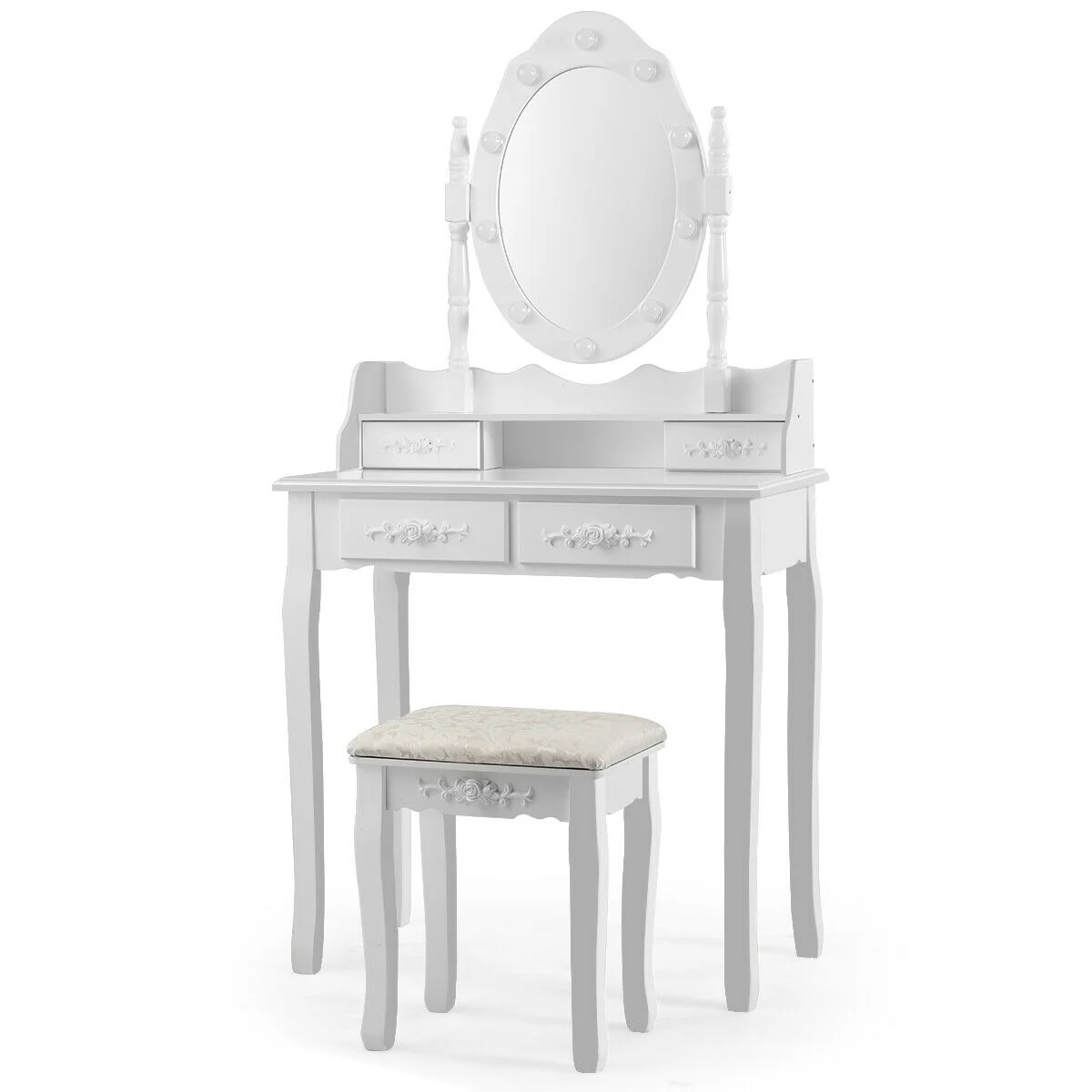 Makeup Vanity Dressing Table Set With Dimmable Bulbs, White - Image 9