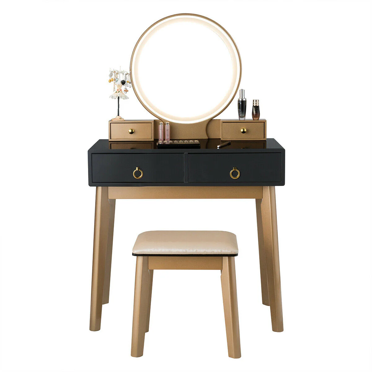 Makeup Vanity Table Set, 3 Color Lighting, Black - Image 4