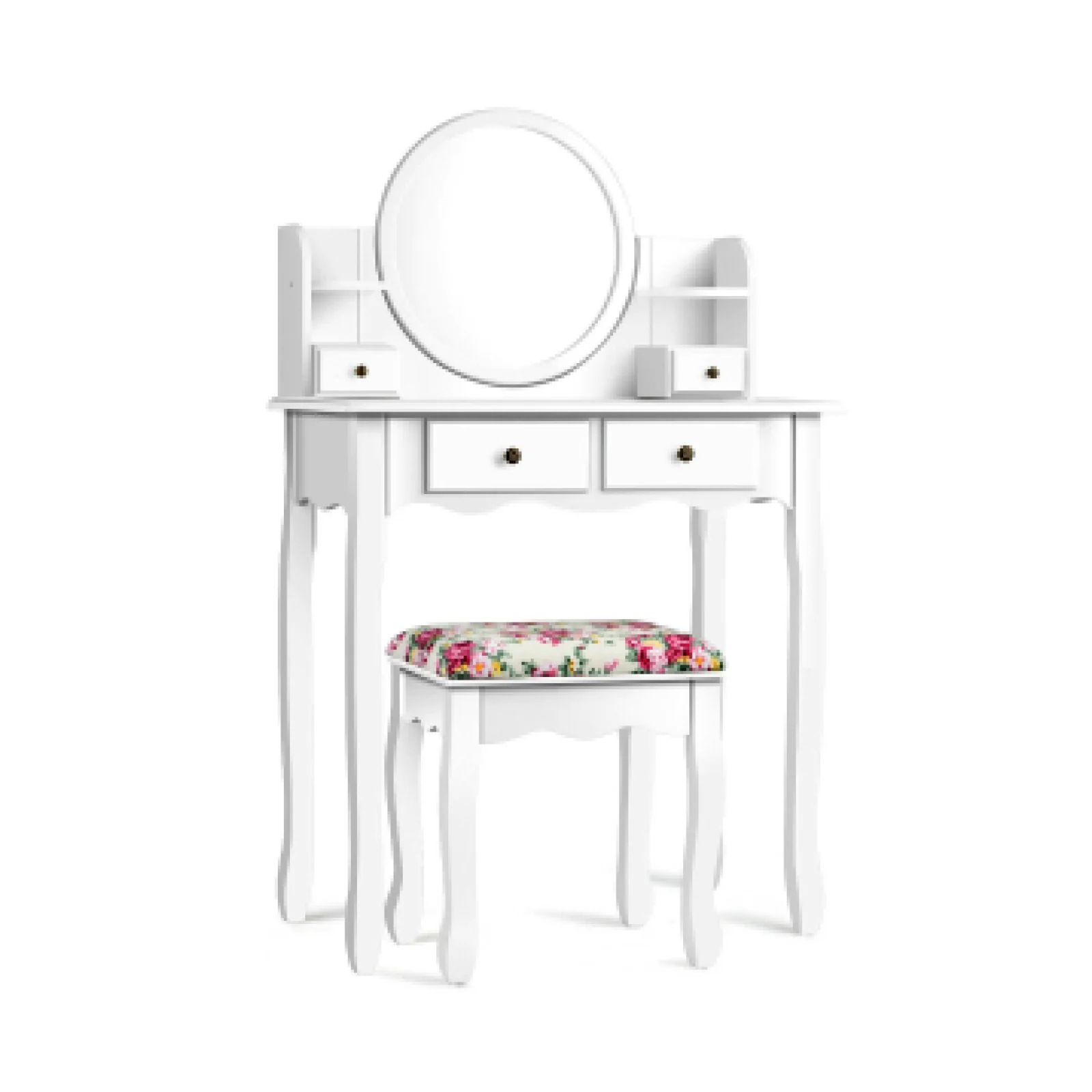 Makeup Vanity Table Set With Drawers, Oval Mirror, White - Image 6