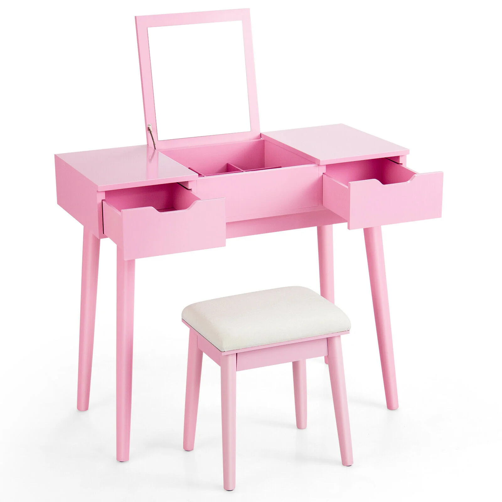 Makeup Vanity Table With Flip Top Mirror, 2 Drawers, Pink - Image 3