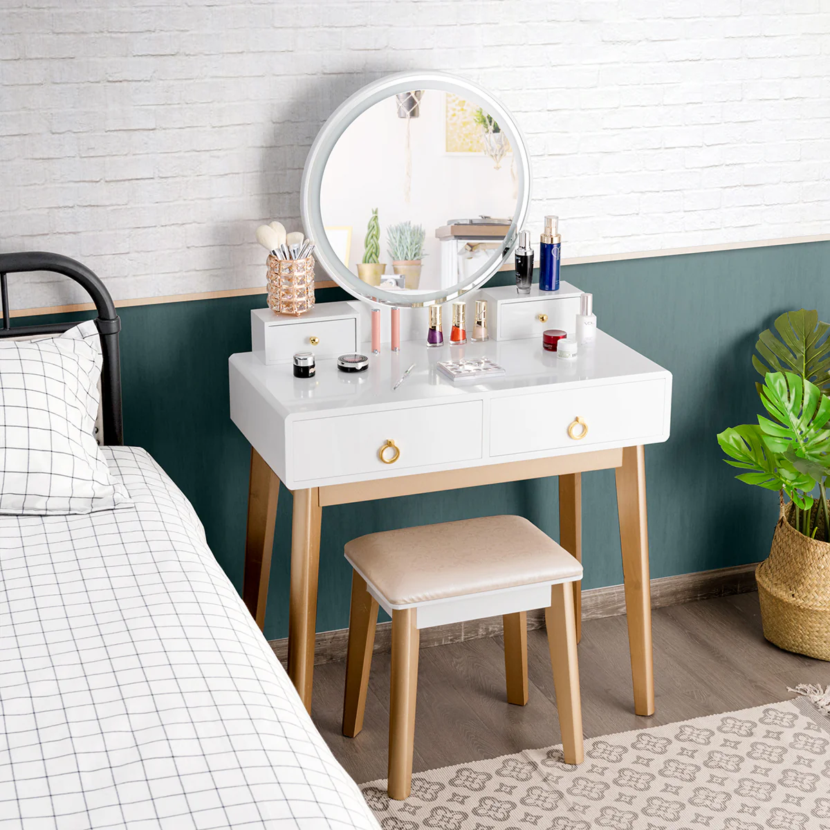 Makeup Vanity Table With Lighting, White - Image 10