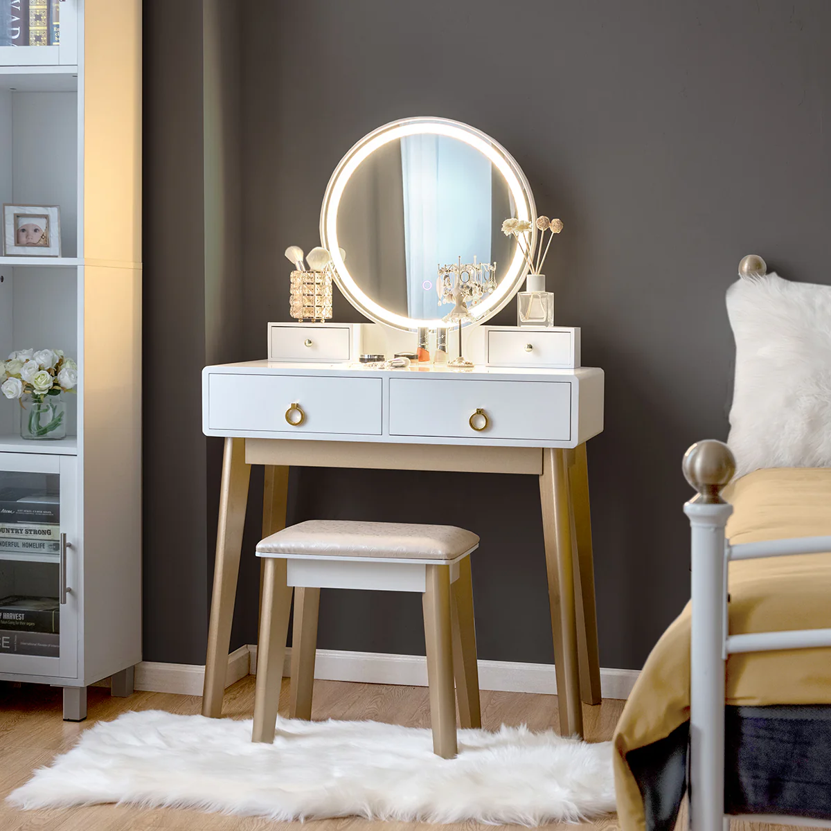 Makeup Vanity Table With Lighting, White - Image 2