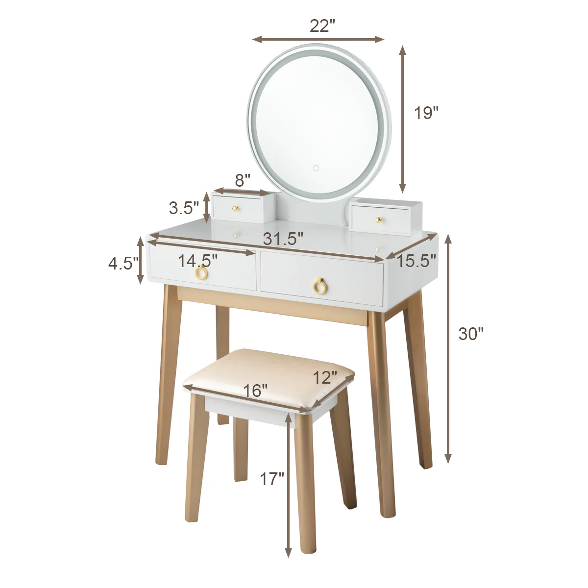 Makeup Vanity Table With Lighting, White - Image 6
