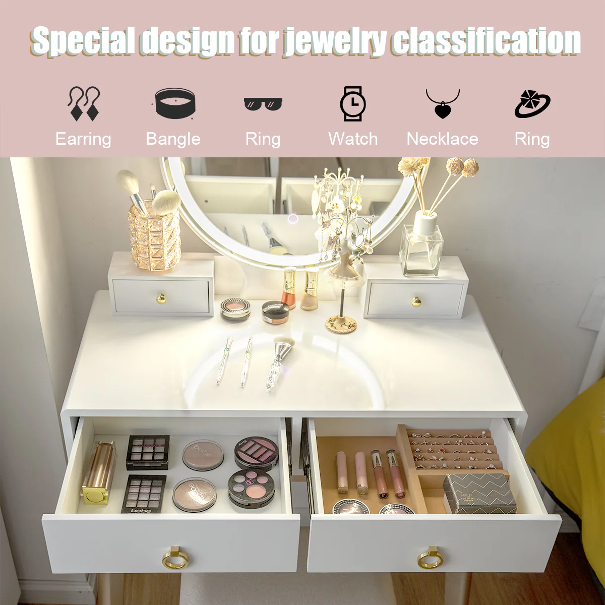 Makeup Vanity Table With Lighting, White - Image 7