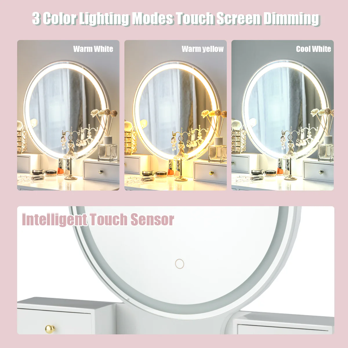 Makeup Vanity Table With Lighting, White - Image 8