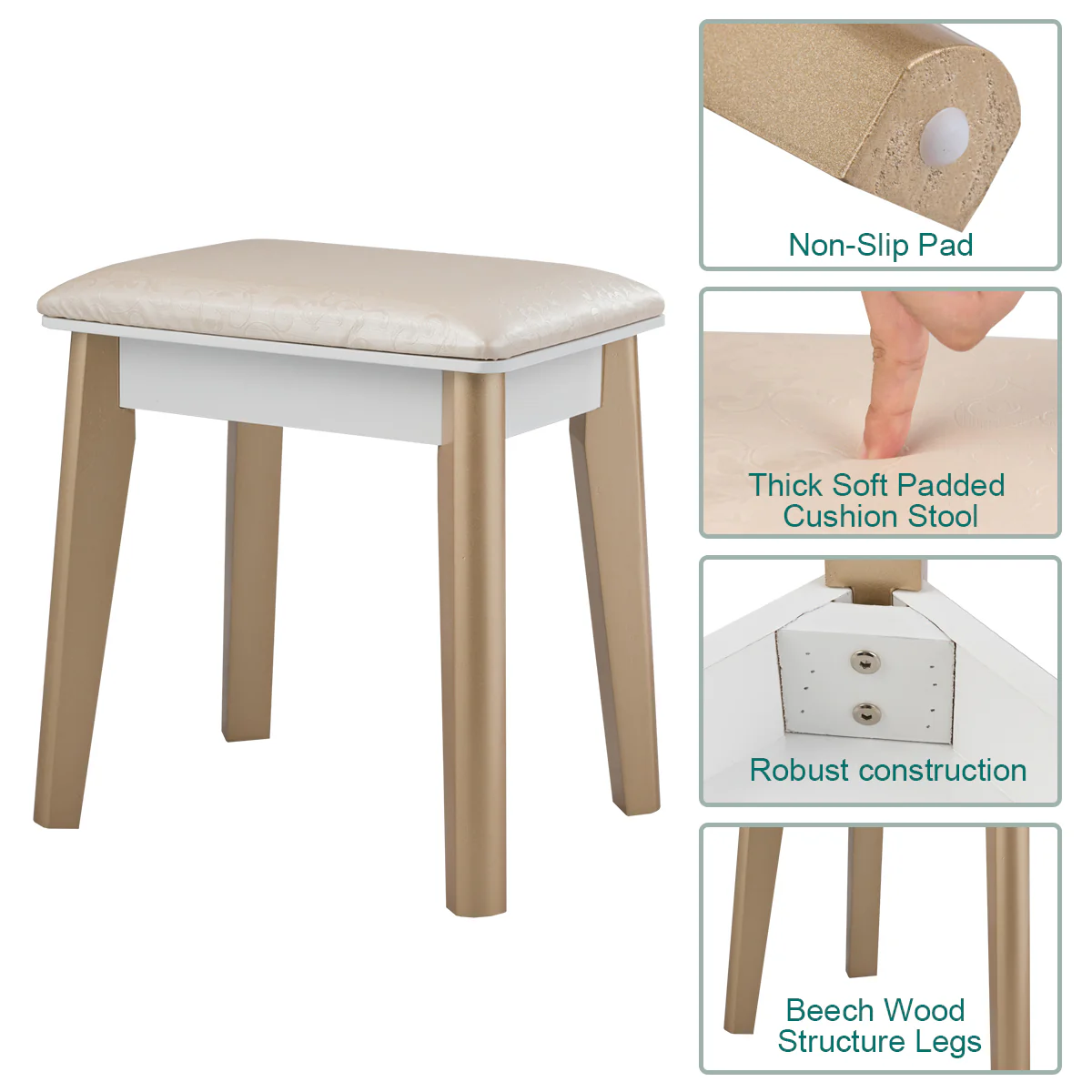 Makeup Vanity Table With Lighting, White - Image 9