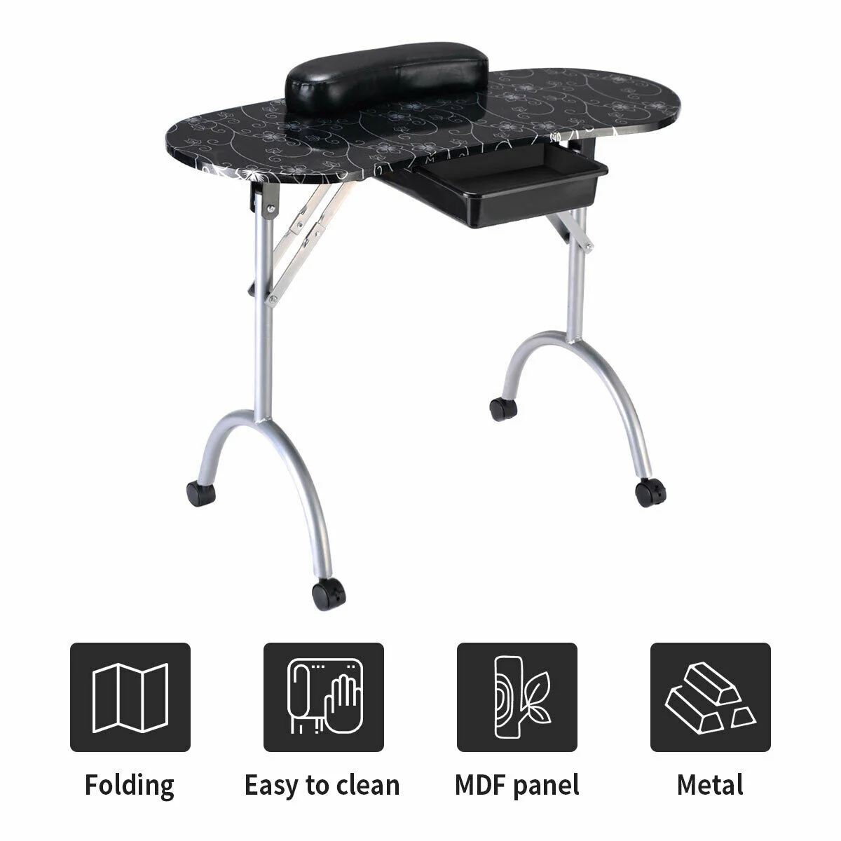 Manicure Nail Table Portable Station Desk Spa Beauty Salon Equipment 2 Color, Black