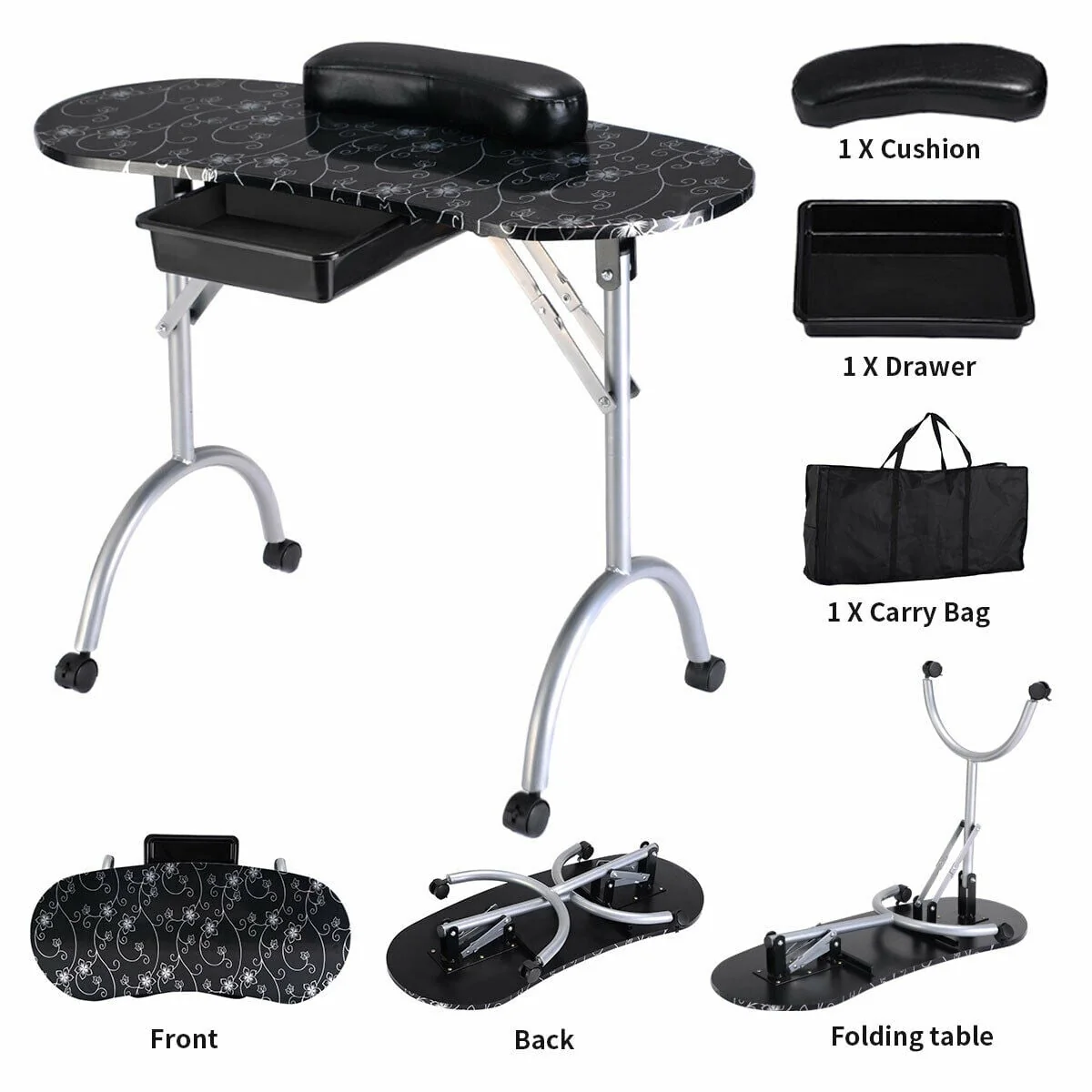 Manicure Nail Table Portable Station Desk Spa Beauty Salon Equipment 2 Color, Black - Image 8