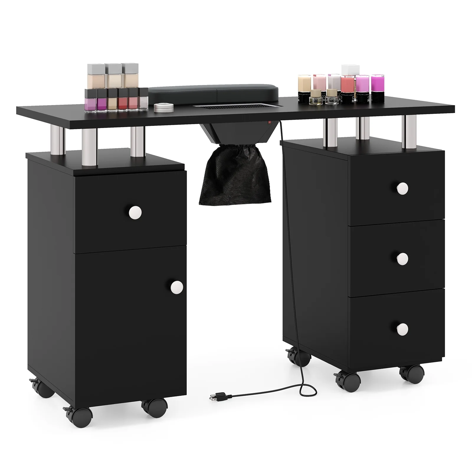 Manicure Table Nail Desk With Electric Dust Collector, Black - Image 5