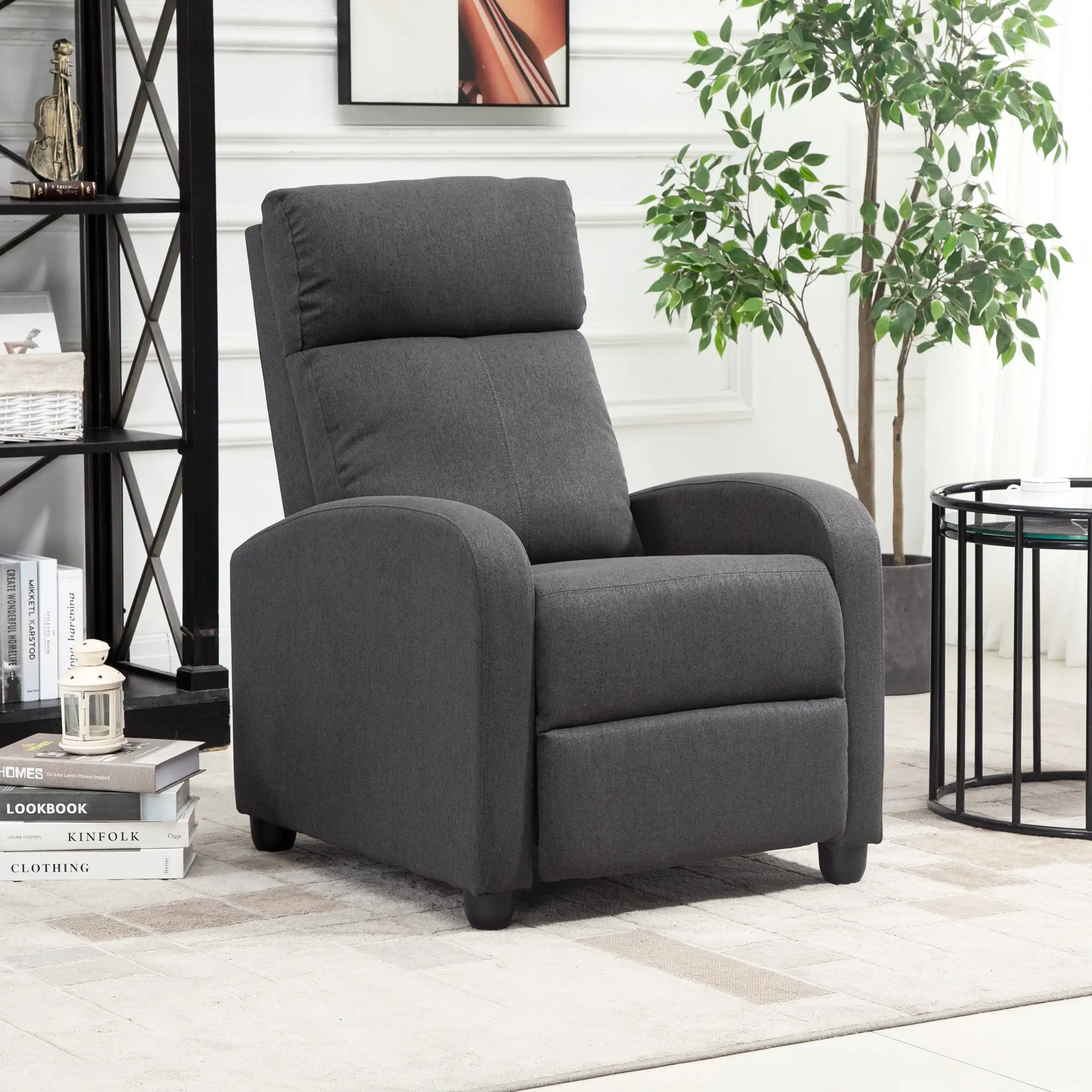 Manual Fabric Recliner Chair, Home Theater Seating, Dark Grey - Image 2