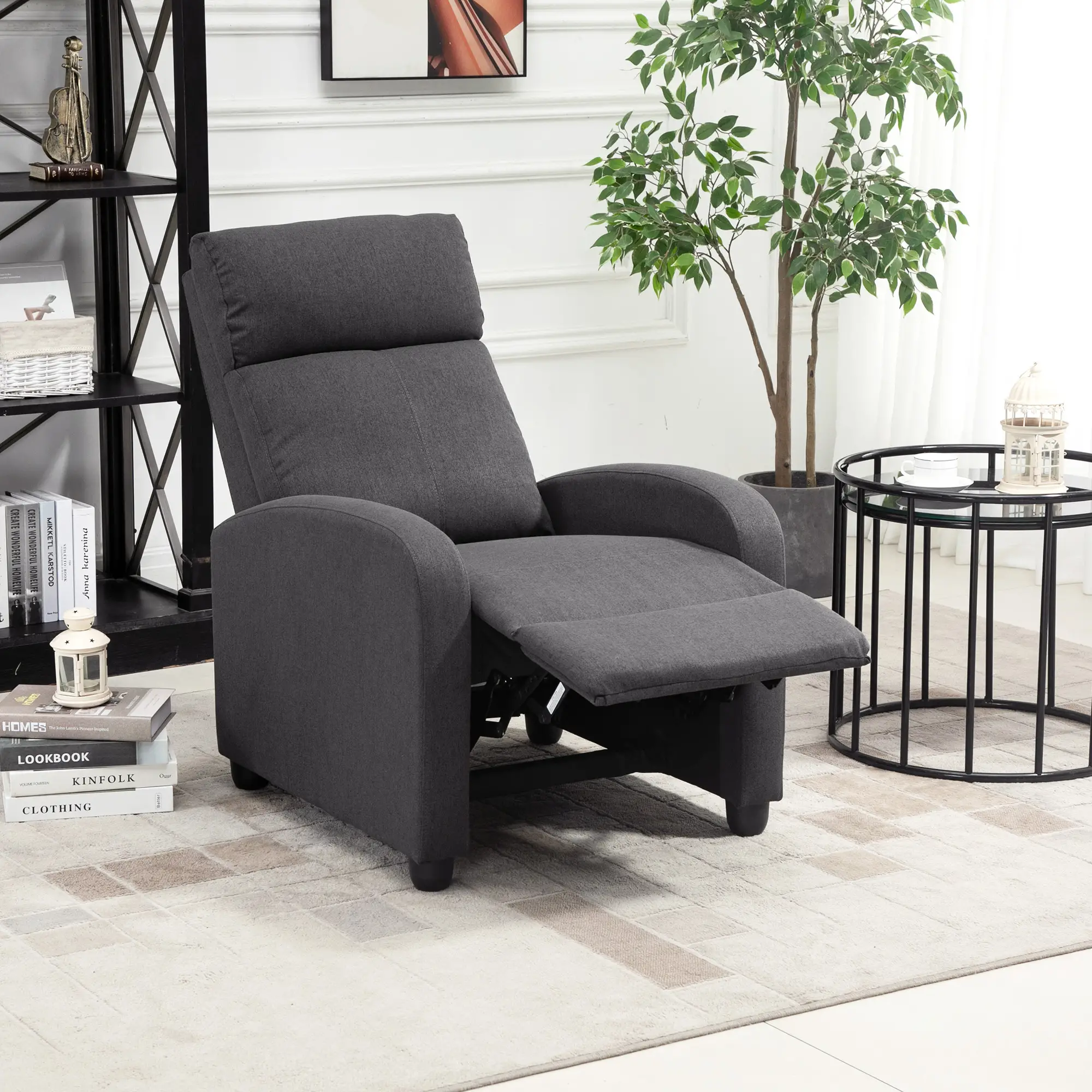 Manual Fabric Recliner Chair, Home Theater Seating, Dark Grey - Image 7