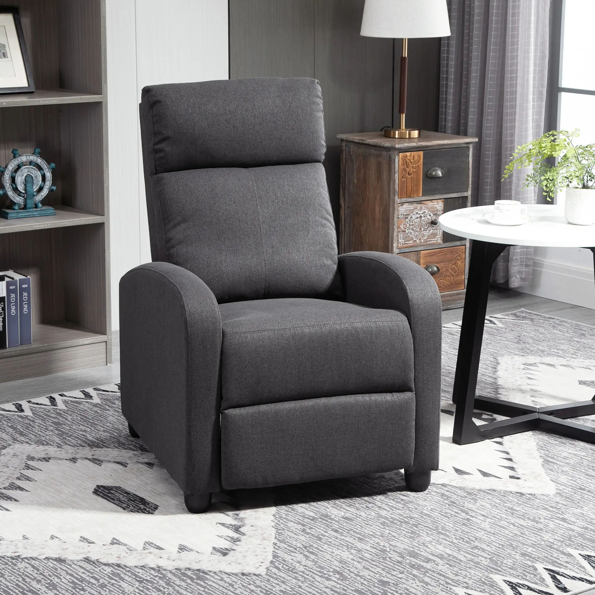 Manual Fabric Recliner Chair, Home Theater Seating, Dark Grey - Image 8