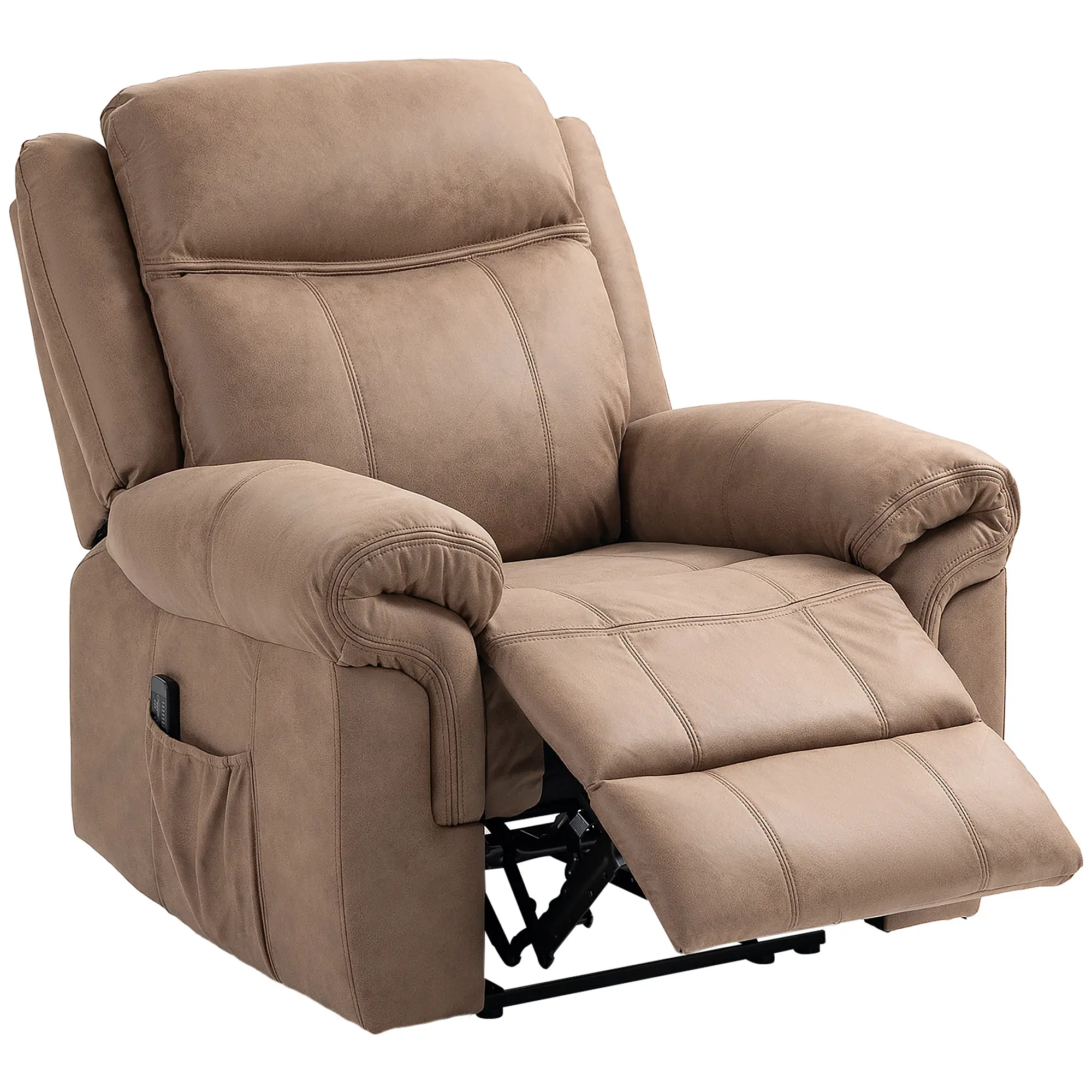 Manual Recliner Chair, Vibration Massage, Side Pockets, Microfibre, Brown