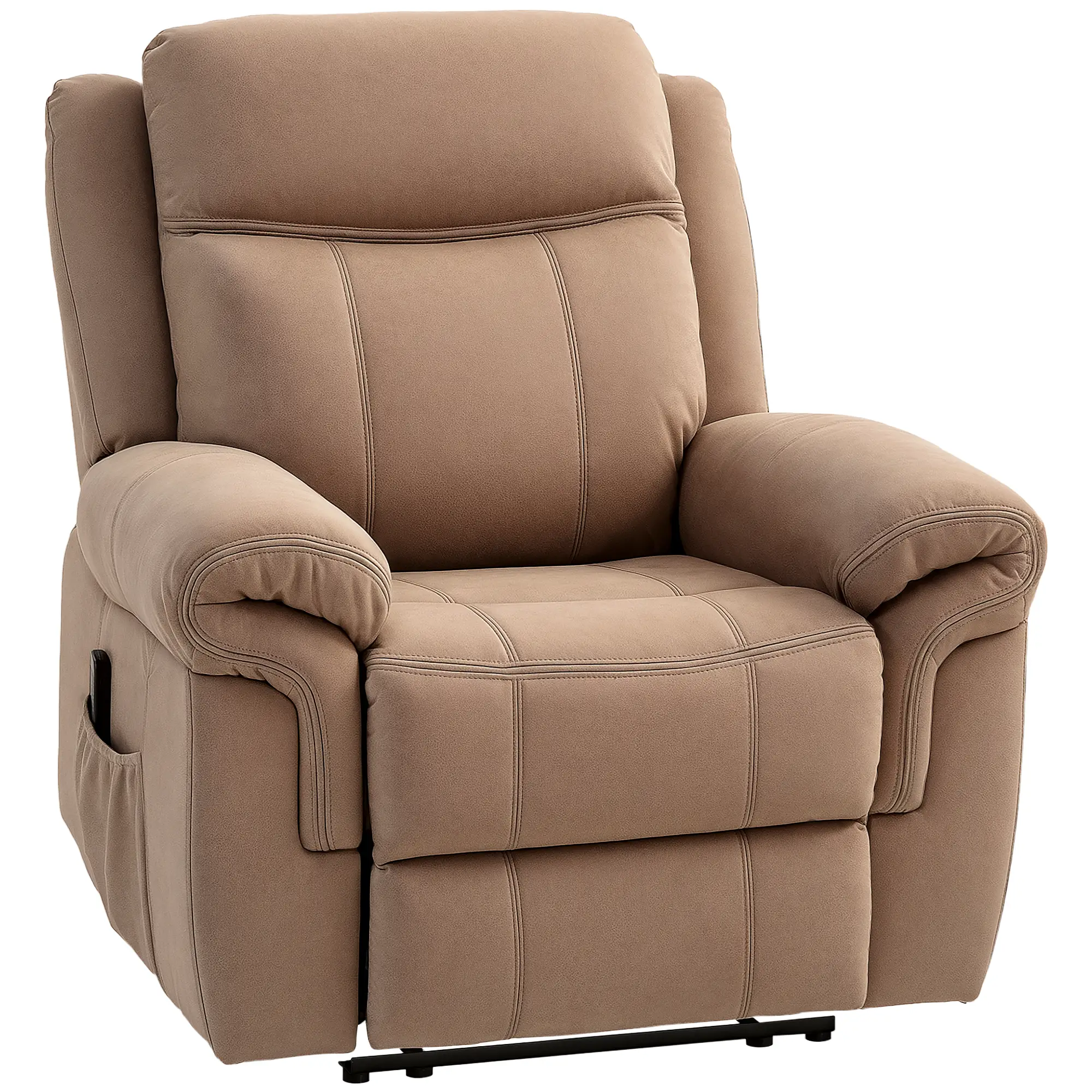 Manual Recliner Chair, Vibration Massage, Side Pockets, Microfibre, Brown - Image 11